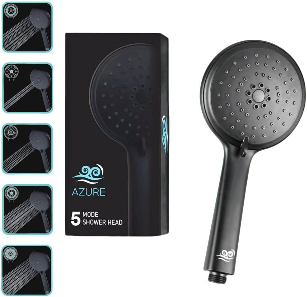 Azure'S Australian 5-Mode Self Cleaning Shower Head - Powerful High Pressure Shower Head System for Hard Water - ABS - WELS & Watermark - Black Shower Head image number 5