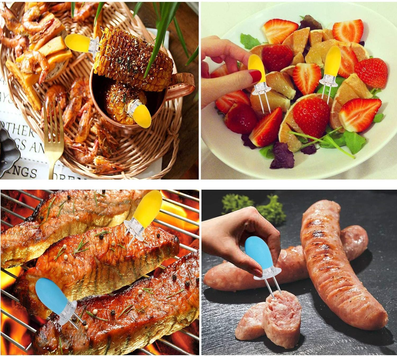 Quhoxdye 18Pcs/9Pairs Corn Holders, Stainless Steel Corn Cob Holders Corn on the Cob BBQ Fork Skewers with Butter Spreader for Home Cooking Parties Camping (Multicolor) image number 2