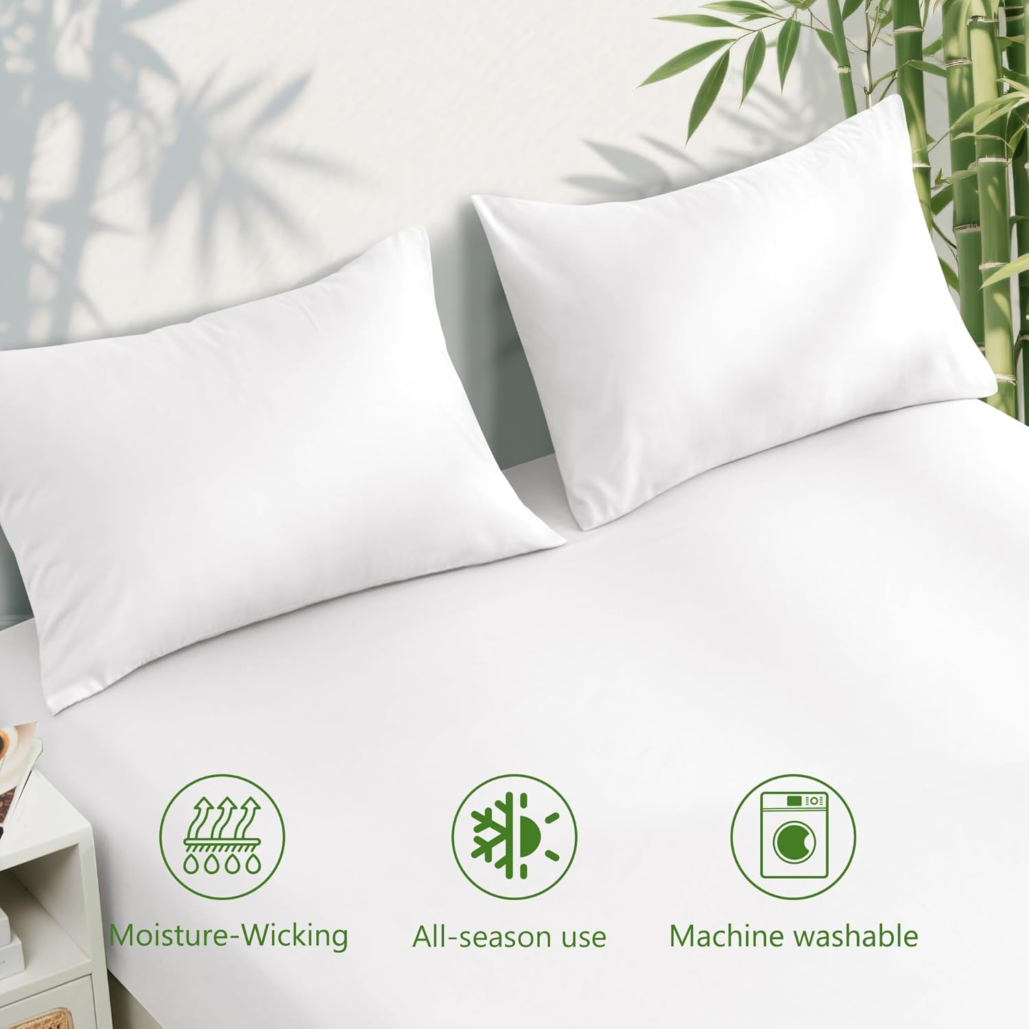 LINENOVA Bamboo Cooling Fitted Sheet Queen (1 Piece)- 2000TC Ultra Soft & Breathable, Ideal for Hot Sleepers, 40Cm Deep Pocket, All-Season Comfort - White image number 7