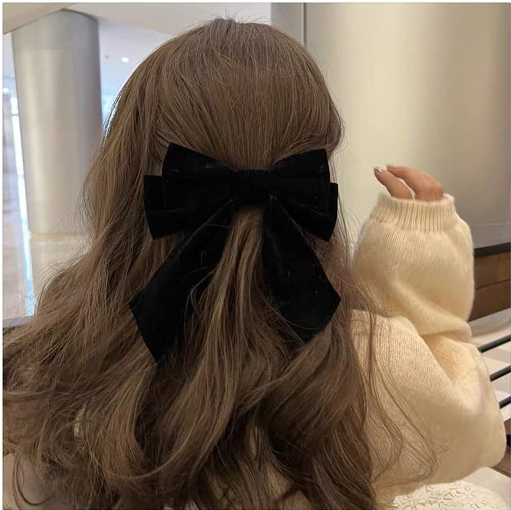 Black Velvet Hair Bow Clips Alligator Clips for Hair Bows French Barrette Hair Clips for Women Girls Large Bowknot Hair Clip for Bride Wedding Hairpin image number 5