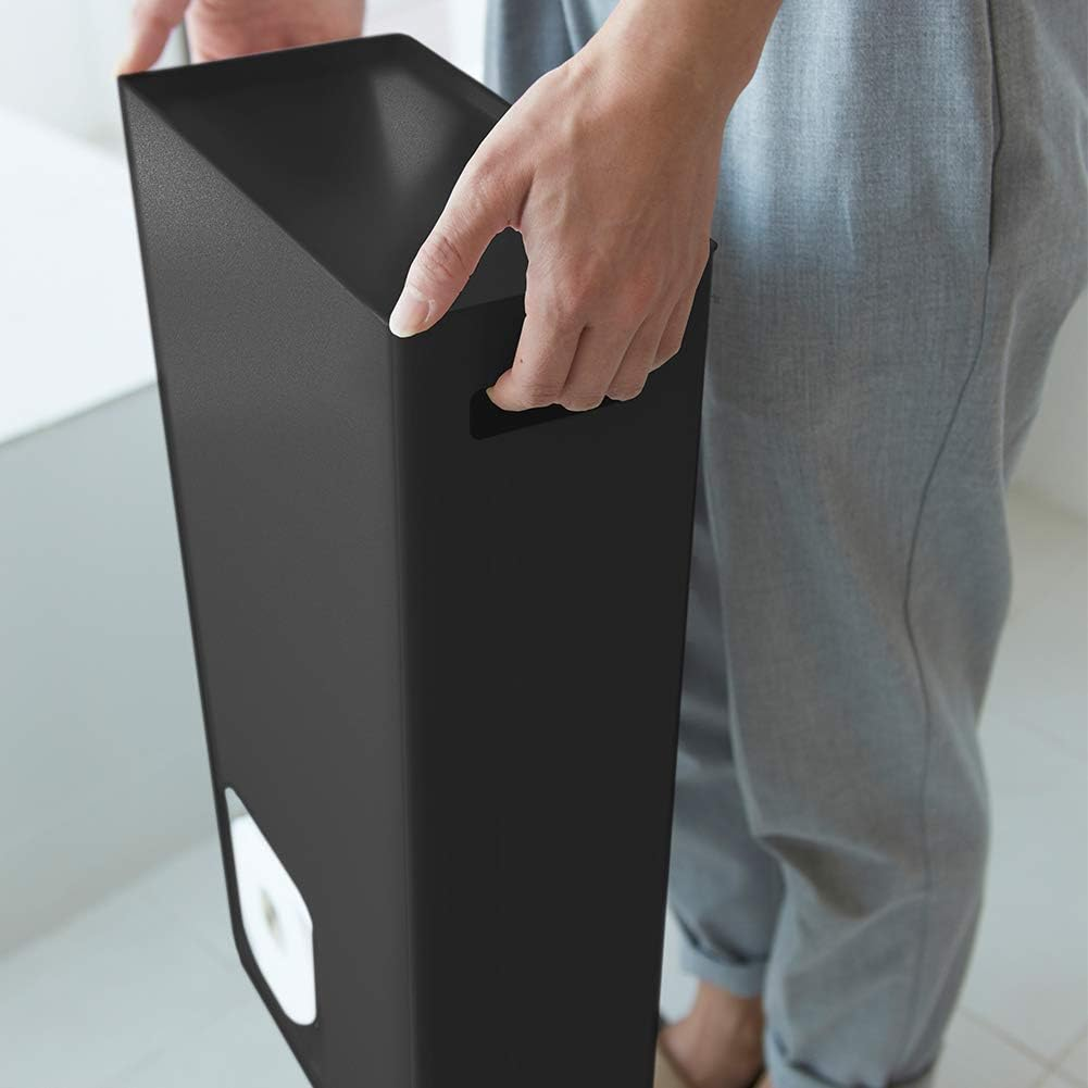 Yamazaki 3456 Toilet Paper Stocker, Black, Approx. W 9.1 X D 4.9 X H 18.9 Inches (23 X 12.5 X 48 Cm), Tower, Toilet Storage, Shelf, Rack