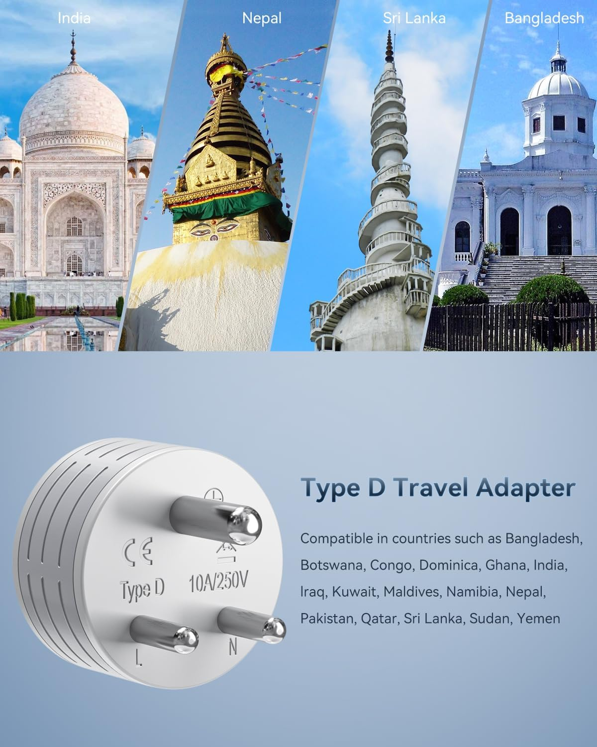 India Travel Adapter - AU to India Universal Travel Plug, in to AU International Power Adapters, India to Australia Travel Power Plug Type-D Adapter for Sri Lanka, Maldives, Nepal, Pakistan (2-Pack) image number 3
