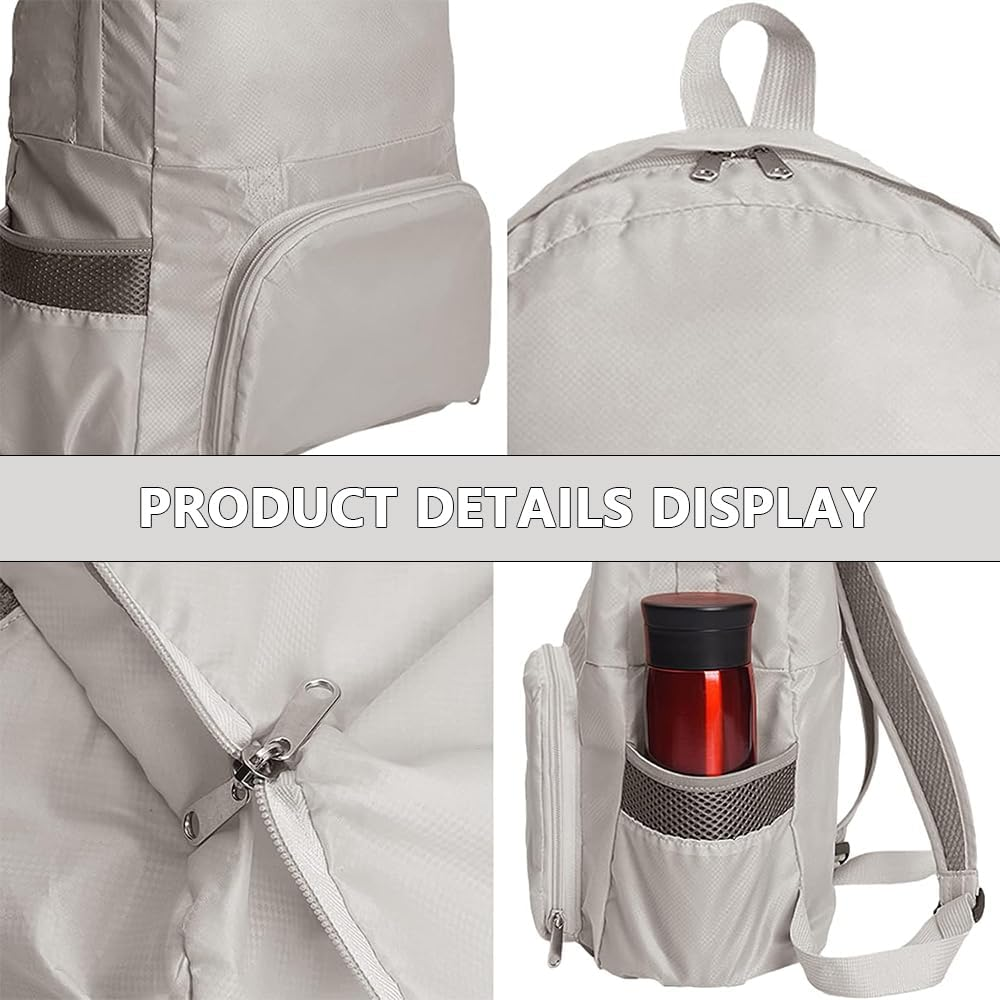 Foldable Travel Backpack, Lightweight Packable Daypack for Hiking, Camping, Outdoor Sports, Water-Resistant Mini Backpack for Men and Women (Khaki) image number 6