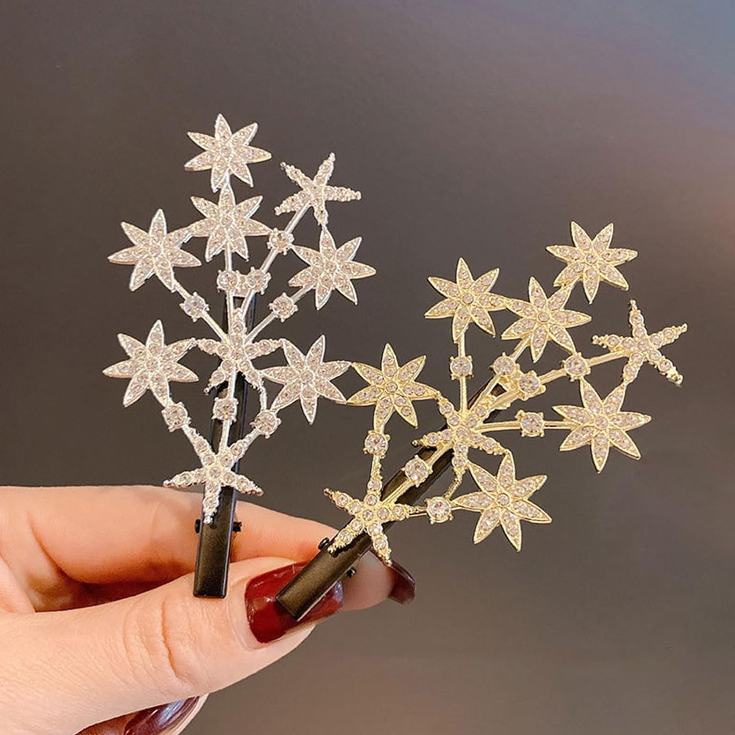 Bride Hair Accessories Wedding Star Hair Clips with Rhinestones Star Hairclips Crystal Hair Clips for Women Girls Hair Styling Accessories Rhinestone Star Hair Pins Headpieces 2Pcs image number 3