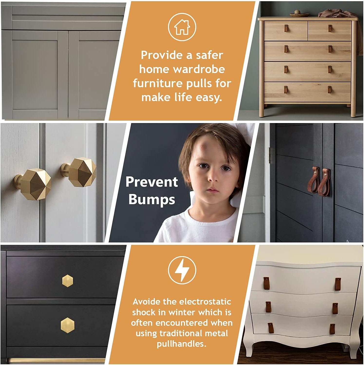 Lazakay Leather Drawer Pulls - 8 Pcs Leather Dresser Knobs, Handmade Pure Leather Handles for Cabinet, Doors and Drawers (Brown) - Gold image number 5