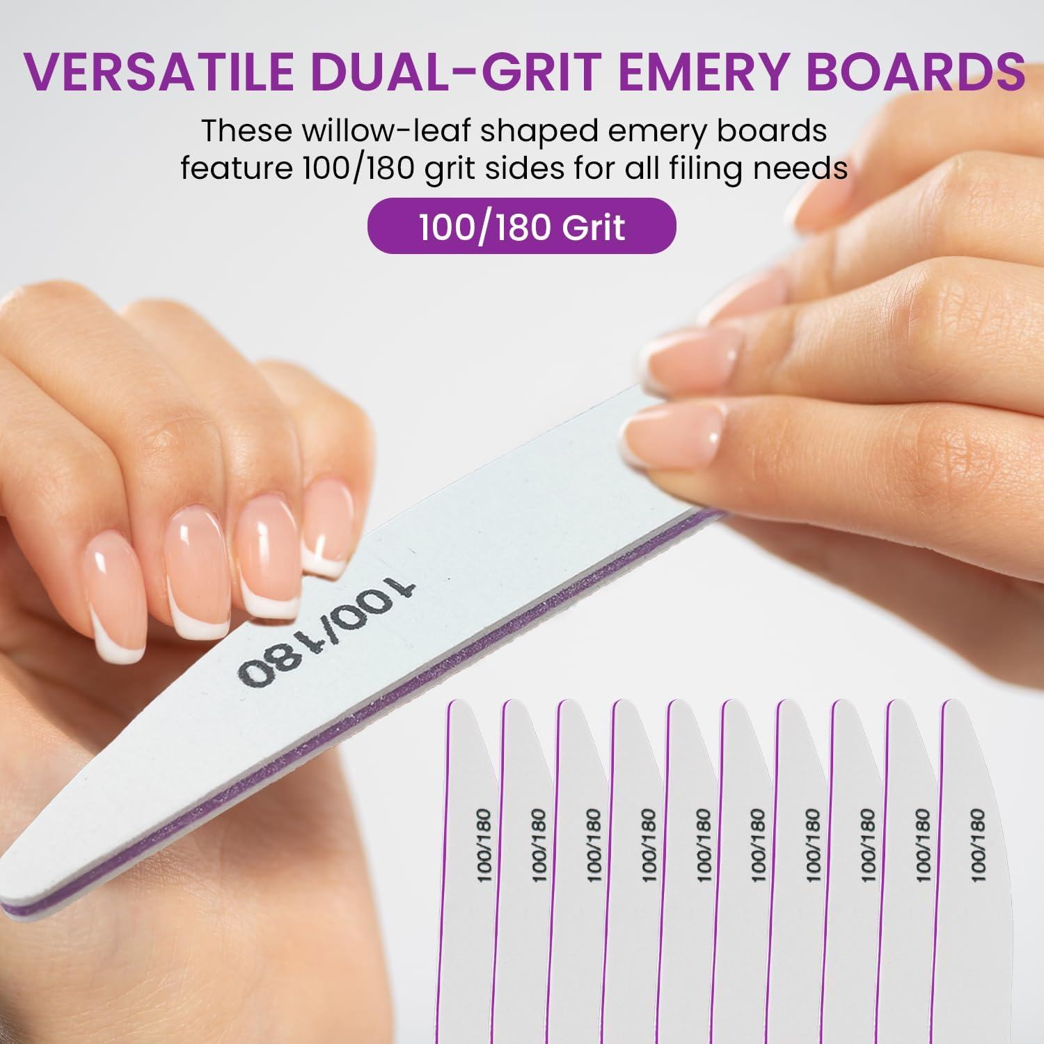 ESUOHYM 10PCS Nail Files 100/180 Set Grit Double Sided for Natural and Acrylic Nails Professional Fingernail Emery Boards and Shine Kit Supplies for Salon and Home Tech image number 1