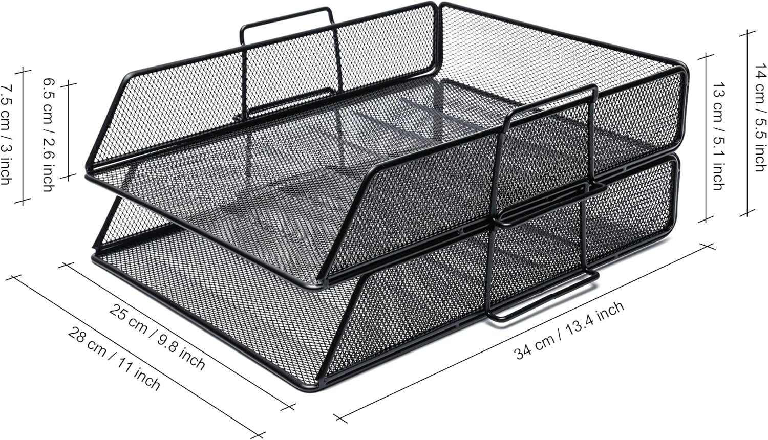 EXERZ Paper Sorter/Tray/Desk Organiser/File Holder 2Pcs - Office, School (Black) - 2 X Black image number 2