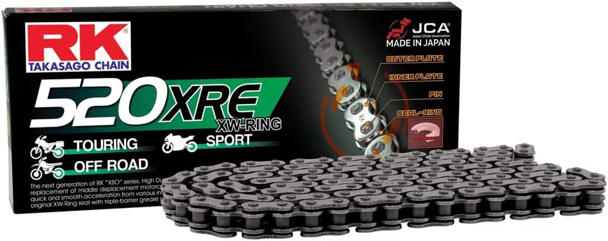RK Racing Chain 520XRE-122 Steel 122 Link Xw-Ring Chain with Connecting Link