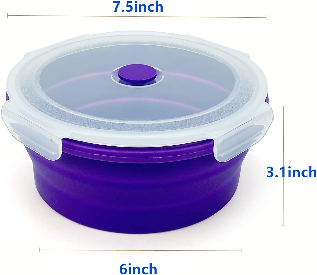 Lunbengo 1200Ml Large Camping Bowl with Foldable Spoon, Collapsible Bowl with Lid, Silicone Bento Box, for Travel Camping Meal Prep & Food Storage, Microwave Dishwasher Safe, Purple - Purple image number 4