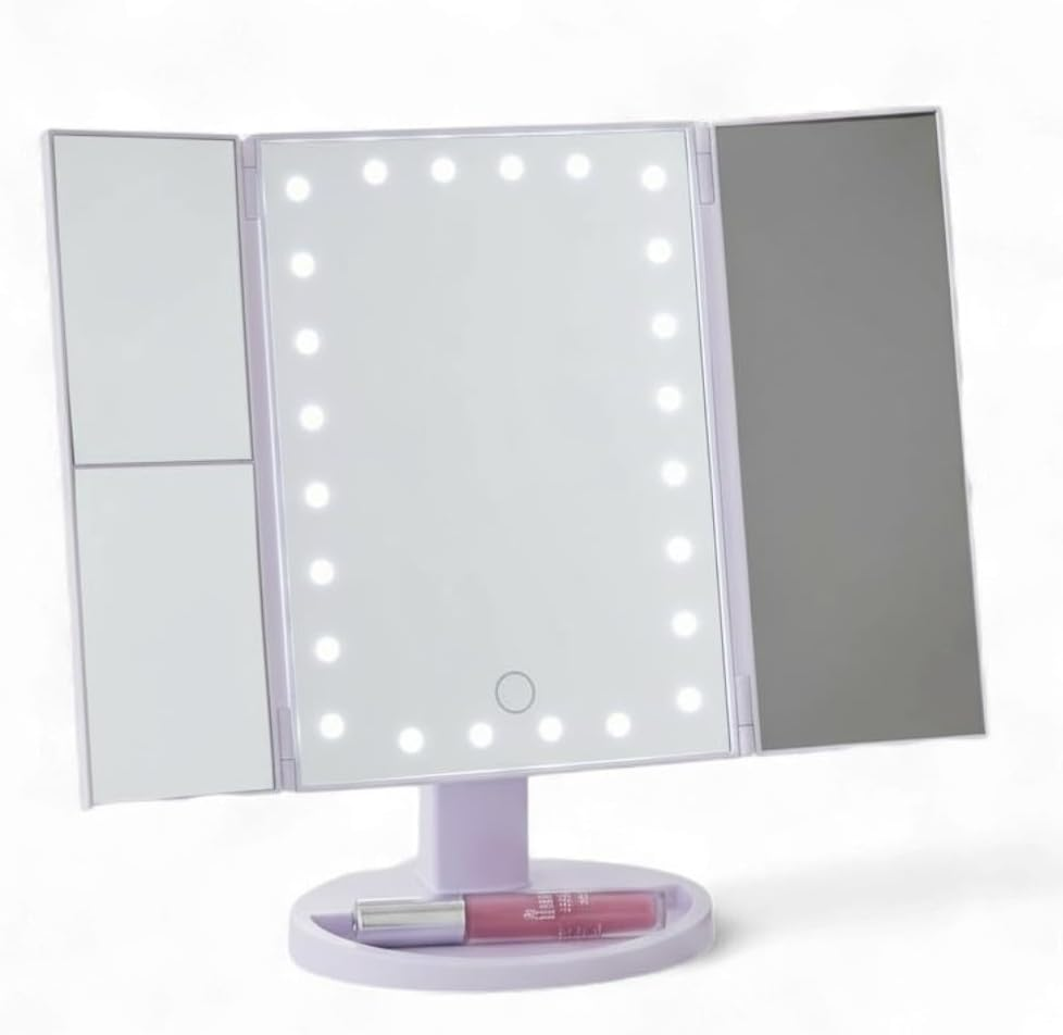 3 Pagen LED Vanity Mirror - Makeup Mirror with Lighting - Makeup 3X/2X/1X Magnifying Mirror with Dimmable Light - 24 Leds - Battery Operated & USB Cable Use - White image number 3