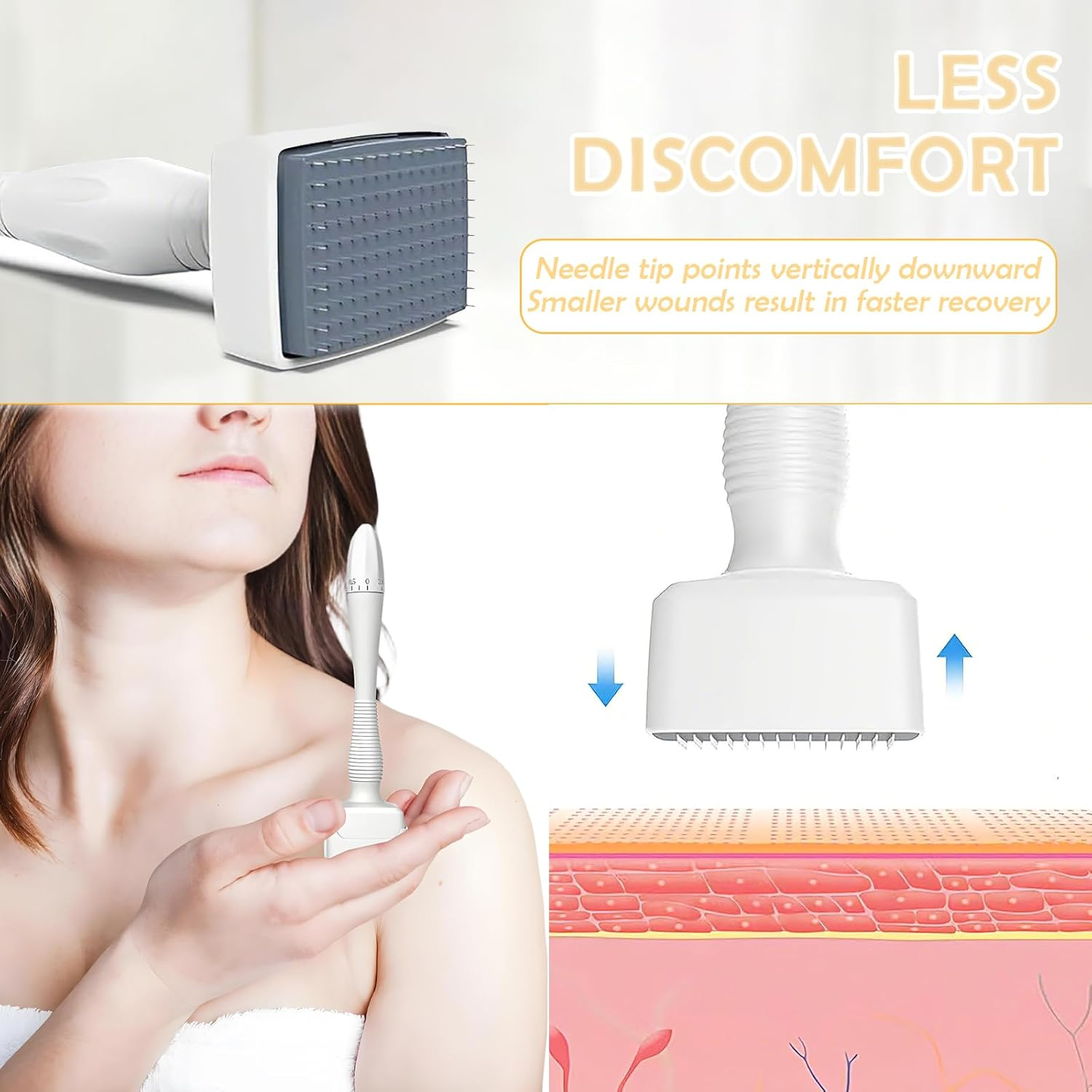 Waytiffer Derma Stamp Adjustable Microneedling Pen, Derma Roller, 140 Titanium Micro Needling Roller for Hair and Beard Growth, Skin Needling Device (White)