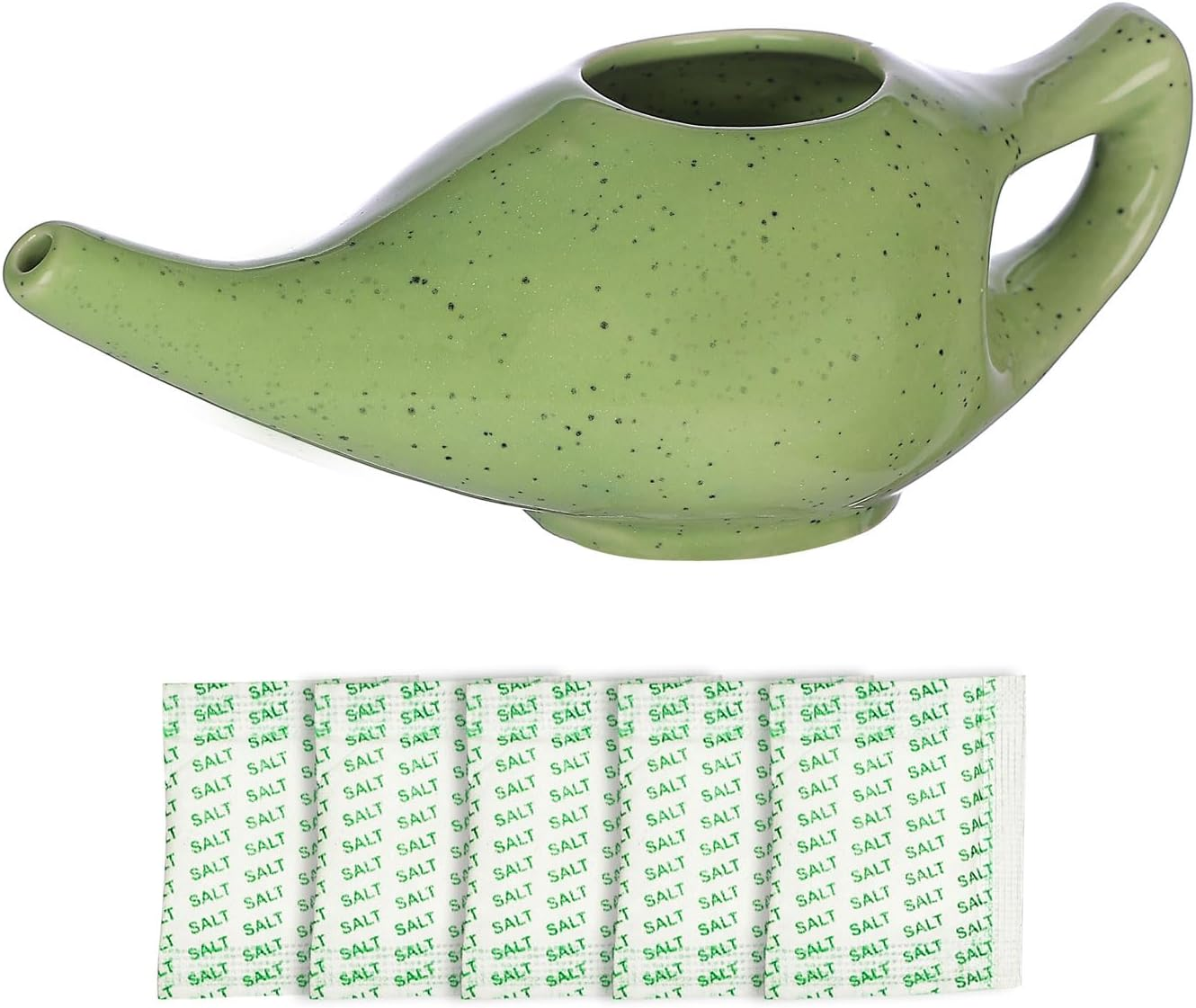 Healthgoodsau - Freckle Pattern Green Ceramic Neti Pot for Nasal Cleansing, 225 Ml Capacity, Dishwasher Safe image number 3