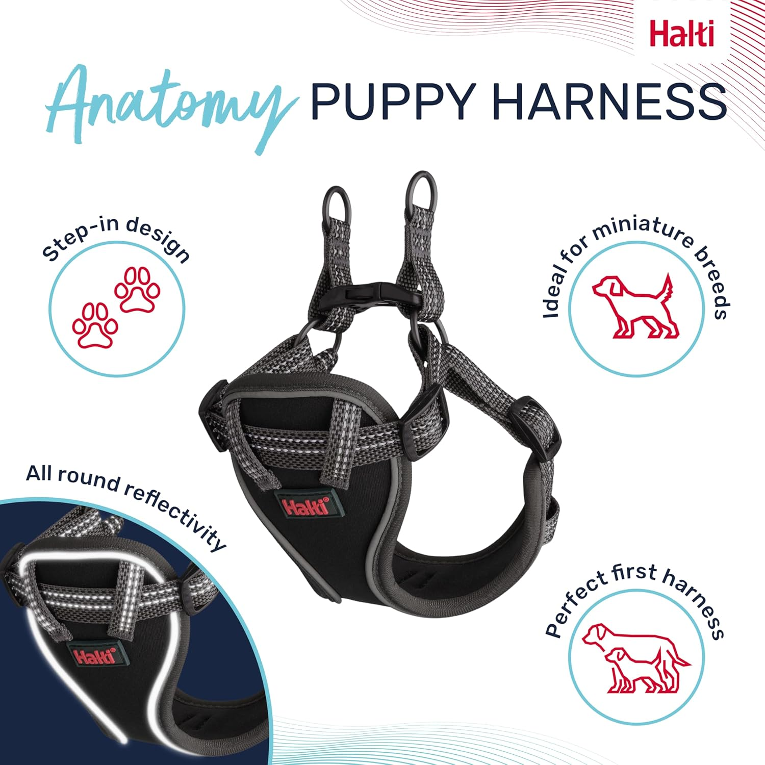 HALTI Anatomy Puppy Harness - Provides Your Puppy Freedom of Movement for Comfortable Walking. Easy-Fitting with 4 Points of Adjustment. Suitable for Miniature Dog Breeds (Size Xx-Small, Grey) image number 1
