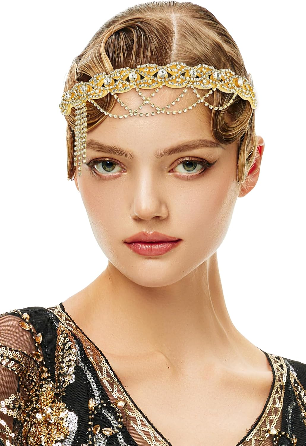 BABEYOND Flapper 1920S Gatsby Headband -20S Vintage Rhinestone Hair Accessories Wedding Prom Hair Chain Headpices for Women Silver