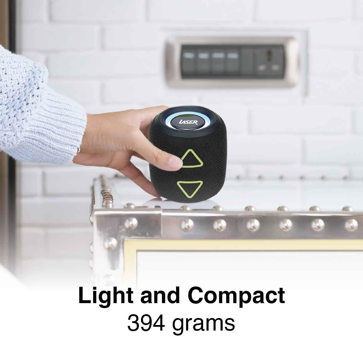 Laser Mini Portable Fabric Bluetooth Speaker, AUX, USB, Microsd, TWS, LED Light Display, Type-C Charging, 1200Mah Battery, up to 2 Hours Playtime, Compact and Lightweight - Black image number 2