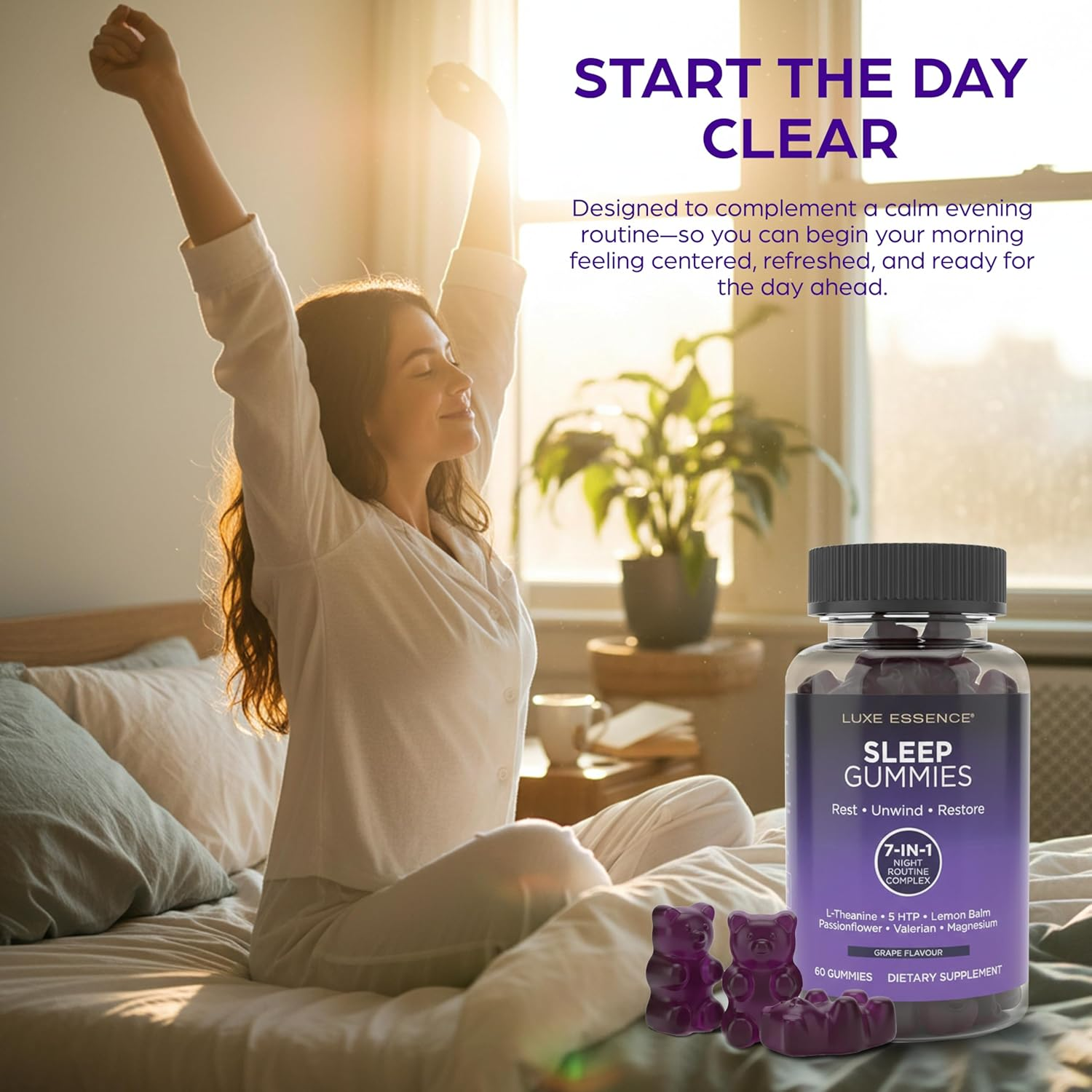 Sleep Gummies | Calming Blend with L-Theanine, 5-HTP, Lemon Balm, Passionflower, Valerian & Magnesium | Night-Time Relaxation Support | 60 Gummies image number 3