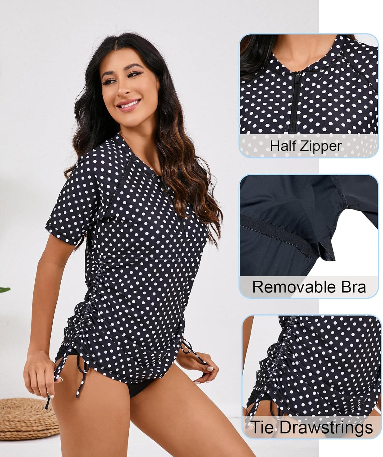 Halcurt Women UPF 50 Rash Guard Striped Long Sleeves Bathing Tops Surf Sun Shirt