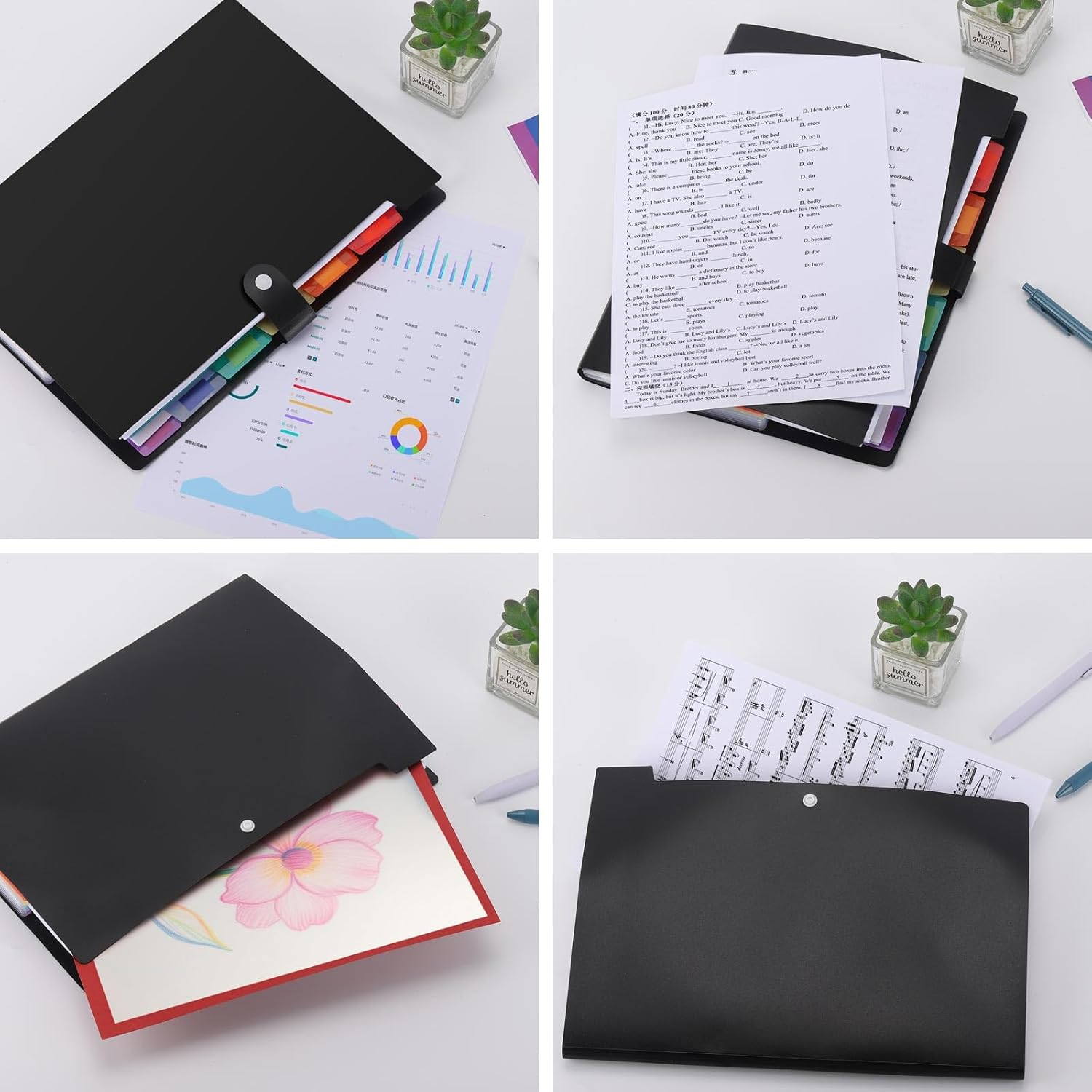 BTYMS 7-Pocket Expanding File Folder with Rainbow Interior 32.5X24Cm Document Folder&ndash; Letter Size Accordion File Organizer, Durable Document Organizer for School, Office, Home Supplies (Black) image number 6