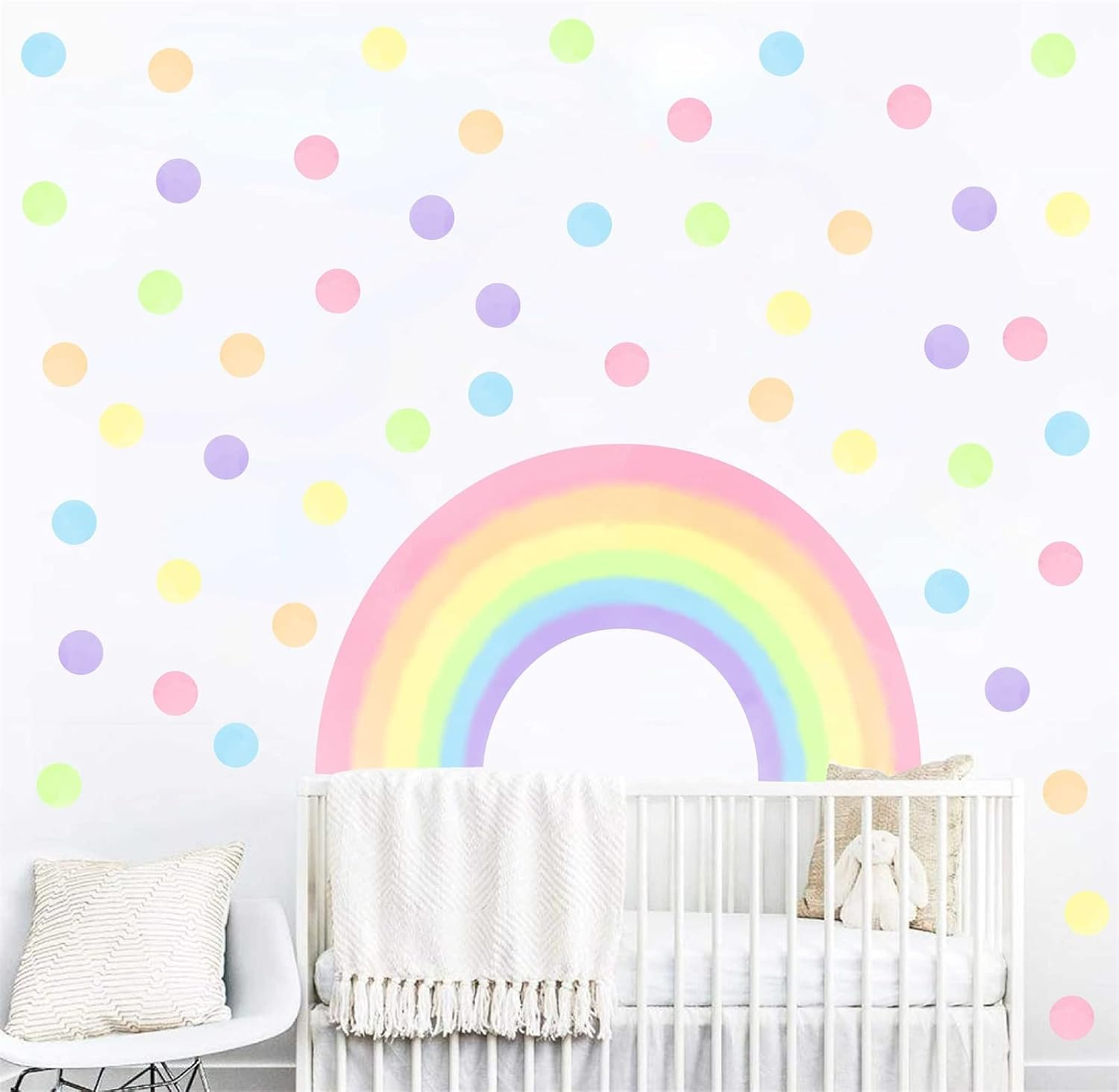 Colorful Rainbow Wall Decals Large Rainbow Wall Stickers Circle Polka Dots Wall Stickers Watercolor Rainbow Wall Decals for Girls Bedroom Nursery Kids Room image number 3
