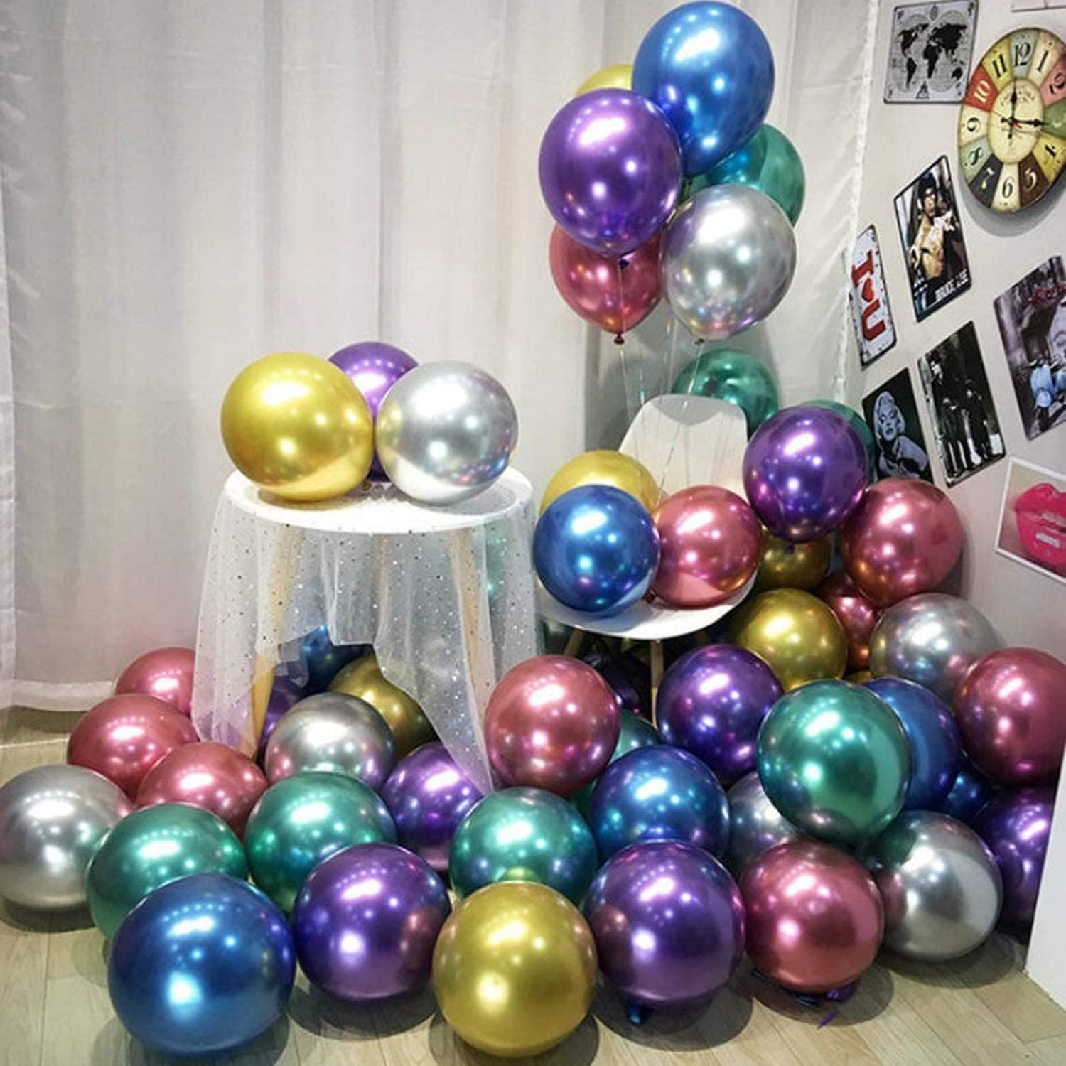 Colorful Party Balloons 100Pcs 10Inch Chrome Metallic Helium Balloons for Birthday Party Decoration and Garland Arch Decoration Wedding Birthday Christmas Party