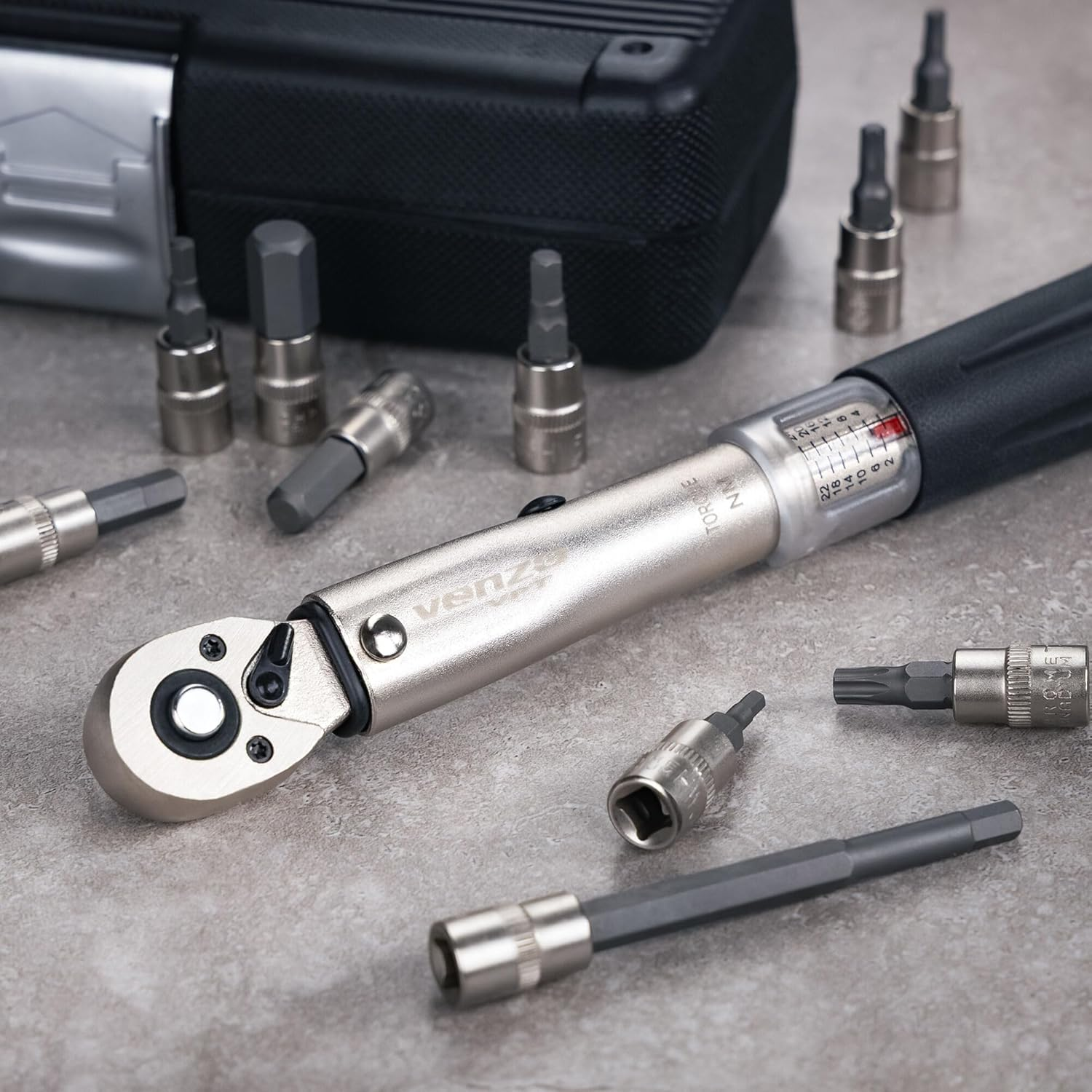 Venzo Bicycle Bike 1/4 Inch Driver - Torque Wrench Allen Key Tools Socket Set Kit 2-24Nm - Small Adjustable image number 6