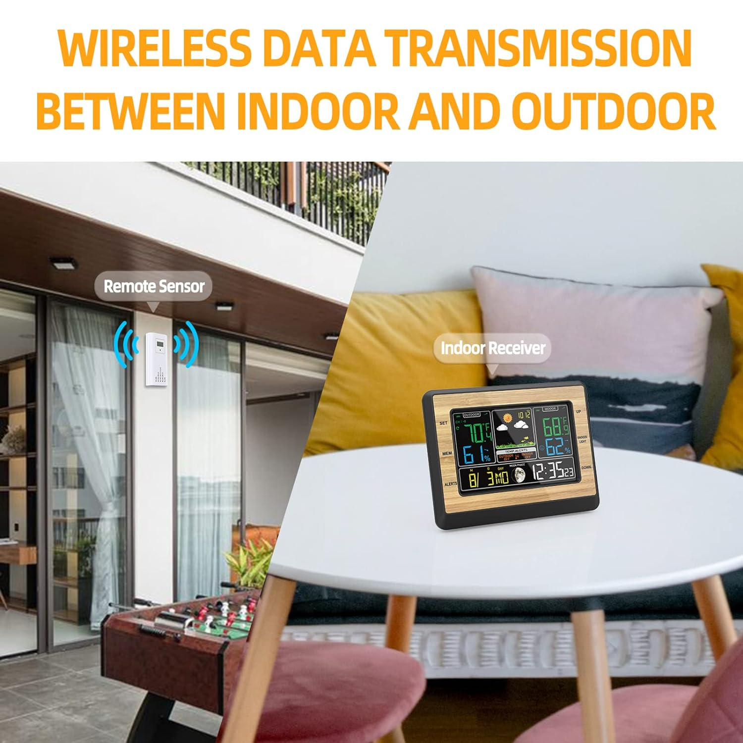 Wireless Color Screen Digital Weather Thermometer with Temperature Alarm for Home Brightness Adjustable image number 2