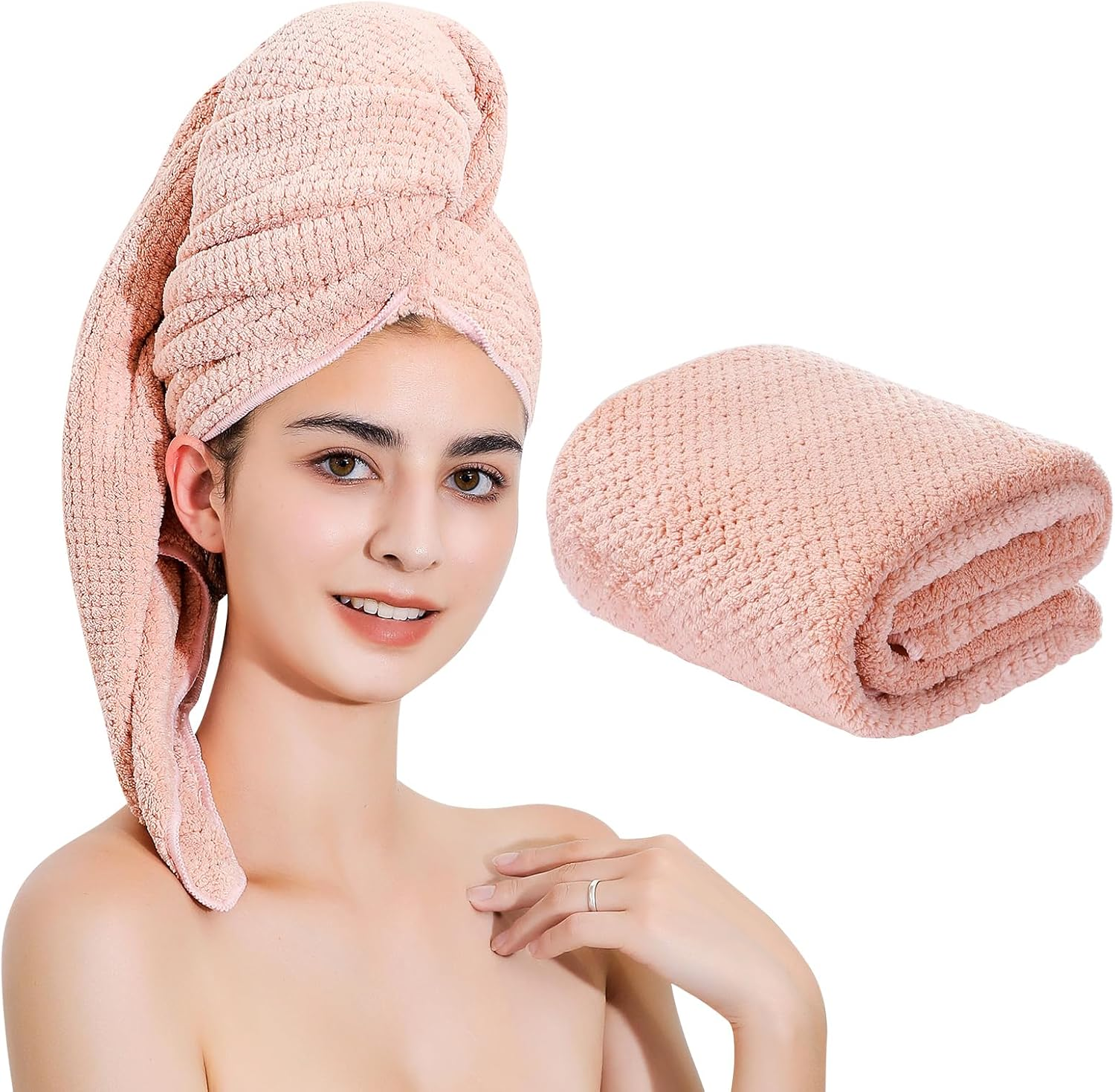 Laojbaba Microfiber Hair Towel Quick Dry Hair Towel Hair Drying Towels Suitable for All Kinds of Hair Ultra Absorbent Long and Thick Hair 24X48Inch Lotus Root Pink (1Pcs) image number 7