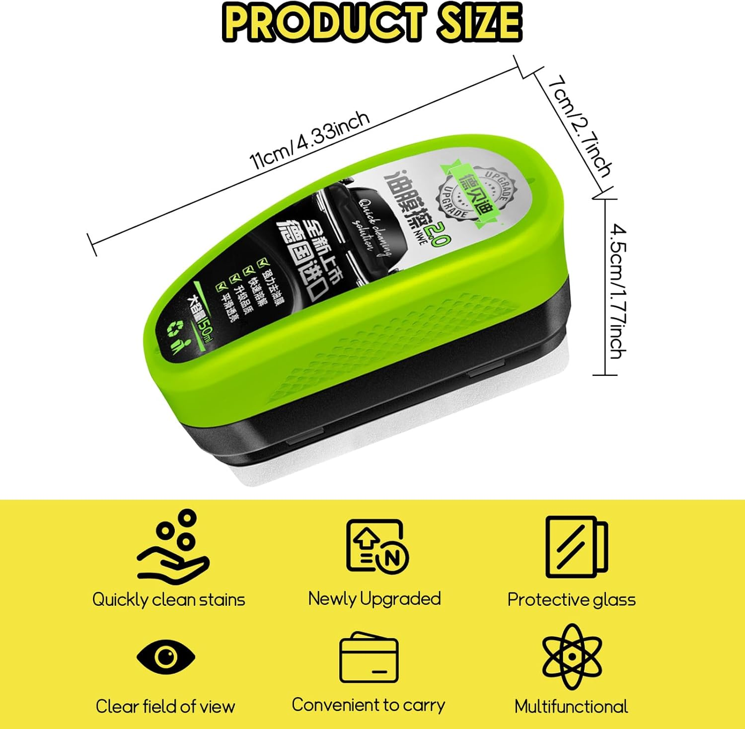 Pearyaest 2025 Upgraded Automotive Oil Film Cleaning Brush,2P Reusable Oil Film Cleaning Brush, Efficiency Car Windscreen Cleaner with Brush,Clear Vision Glass Cleaner (Green) image number 1