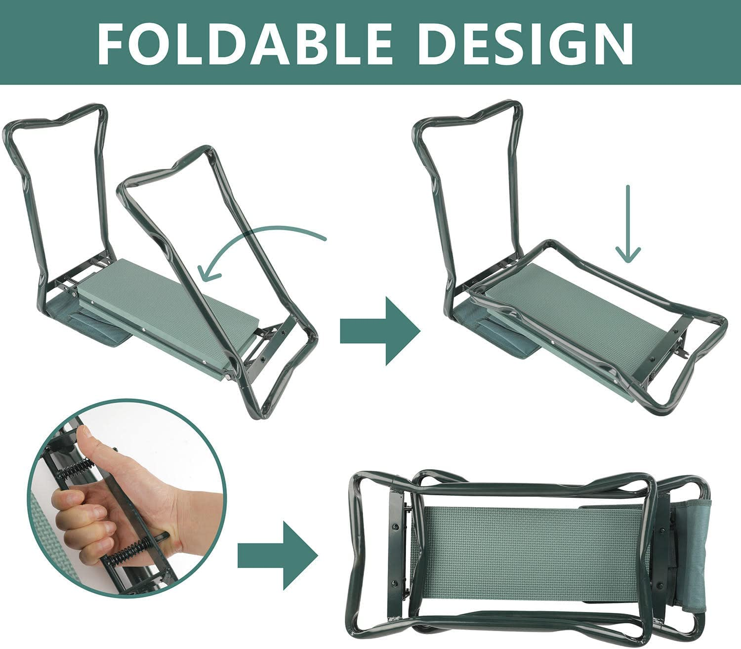 Gardening Kneeler, Stool, Foldable Seat with Thick Kneeling Pads and Pouch with Garden Tool Pockets image number 3