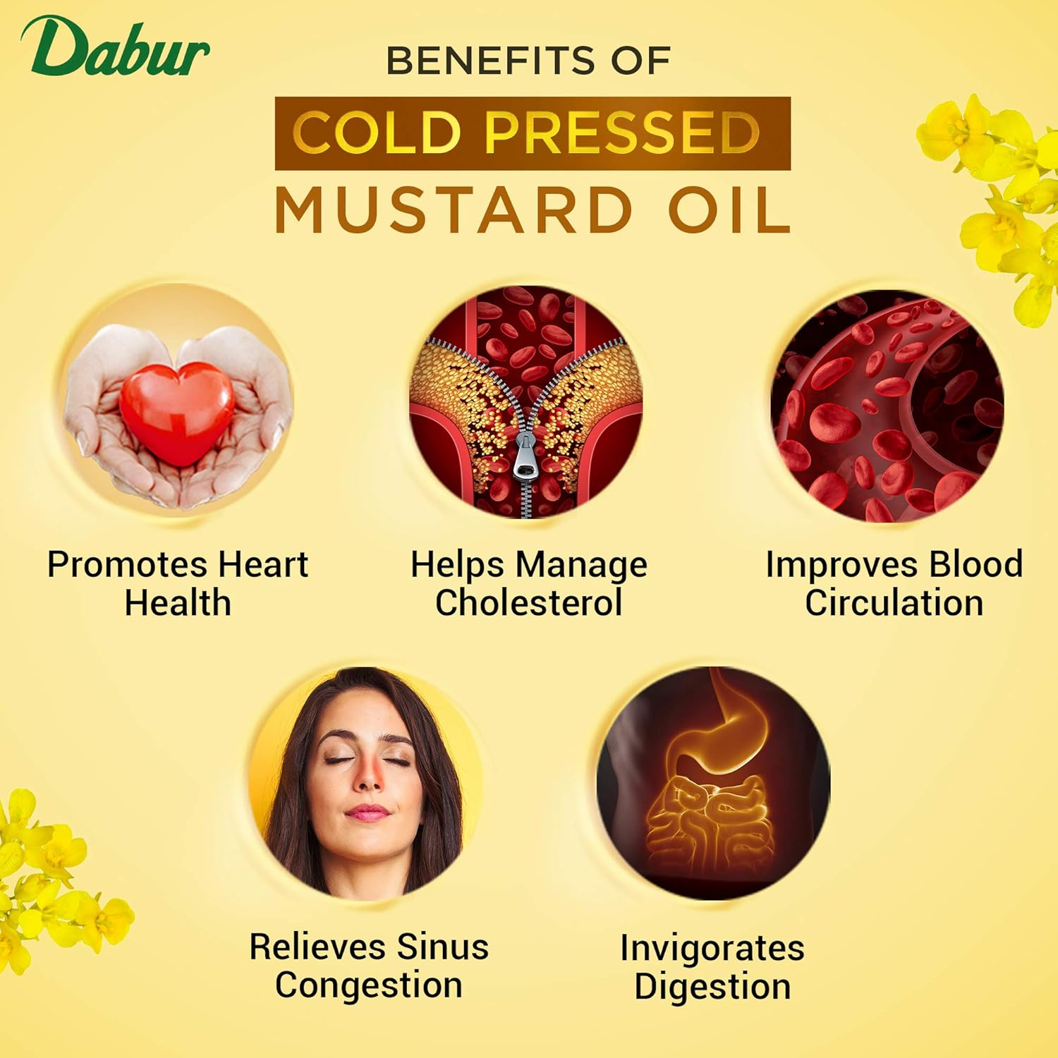 Dabur Cold Pressed Mustard Oil 1L | Healthy Cooking Oil | Goodness of Omega 3 & 6 | Perfect Blend of Health, Taste & Aroma image number 5