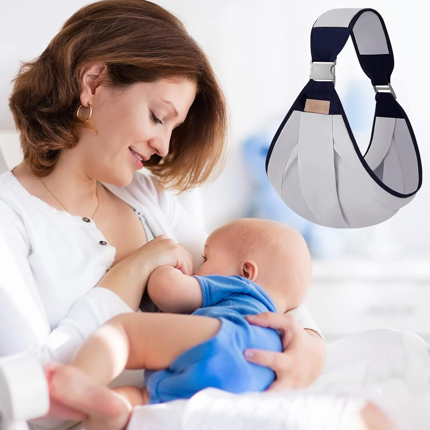 Baby Carrier, Lightweight Baby Carrier, Adjustable Thick Shoulder Baby Sling, Portable Baby Half Wrapped Sling, Breathable Baby Wraps Carrier for 0-36 Months Newborn to Toddler (Gray) image number 3