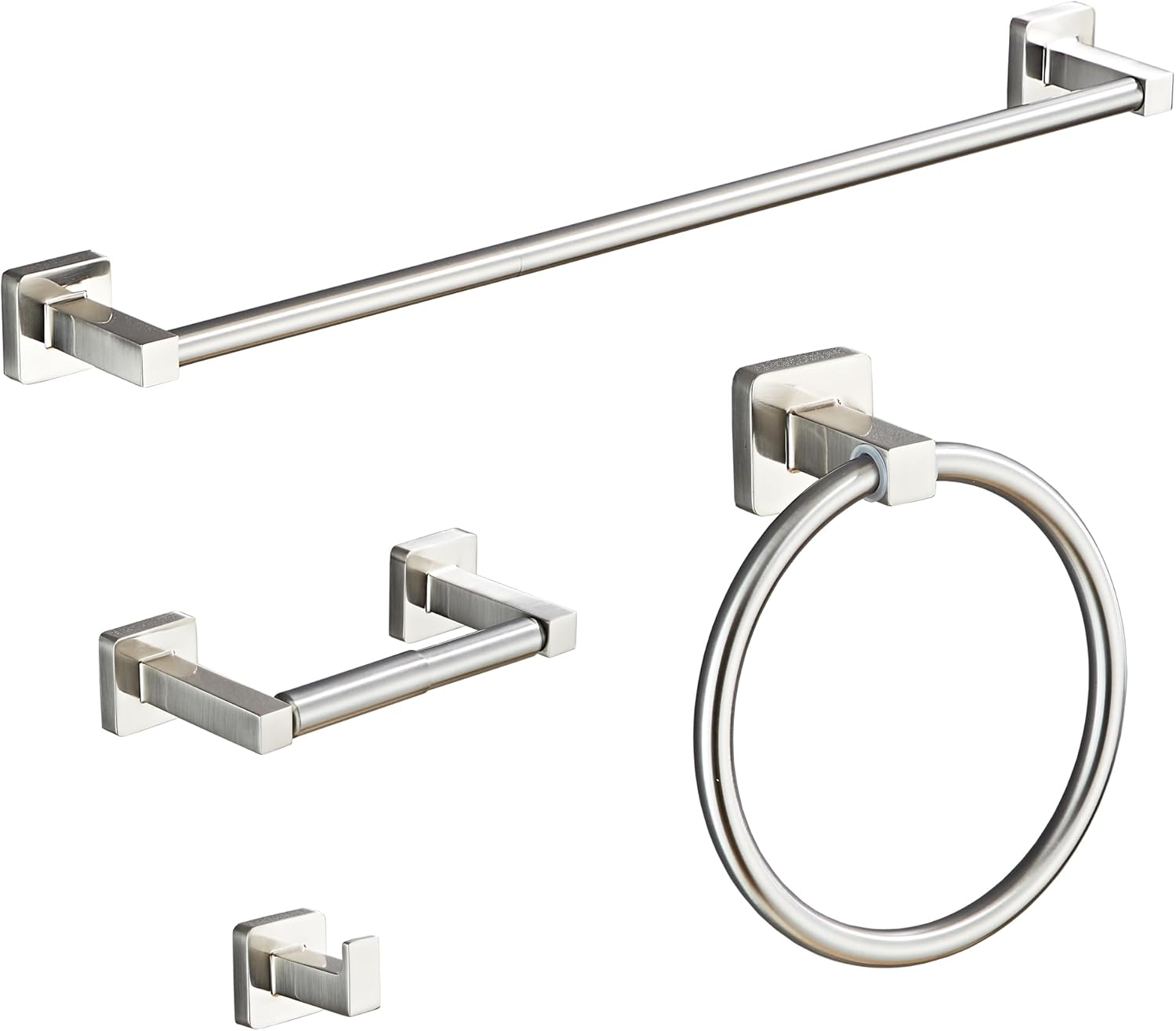 Brushed Nickel Bathroom Hardware Set 4 Pieces,Towel Bar Set Stainless Steel Wall Mounted, Includes 16In Hand Towel Bar, Towel Ring, Robe Towel Hooks,Toilet Paper Holder, Bathroom Towel Rack Set&hellip;
