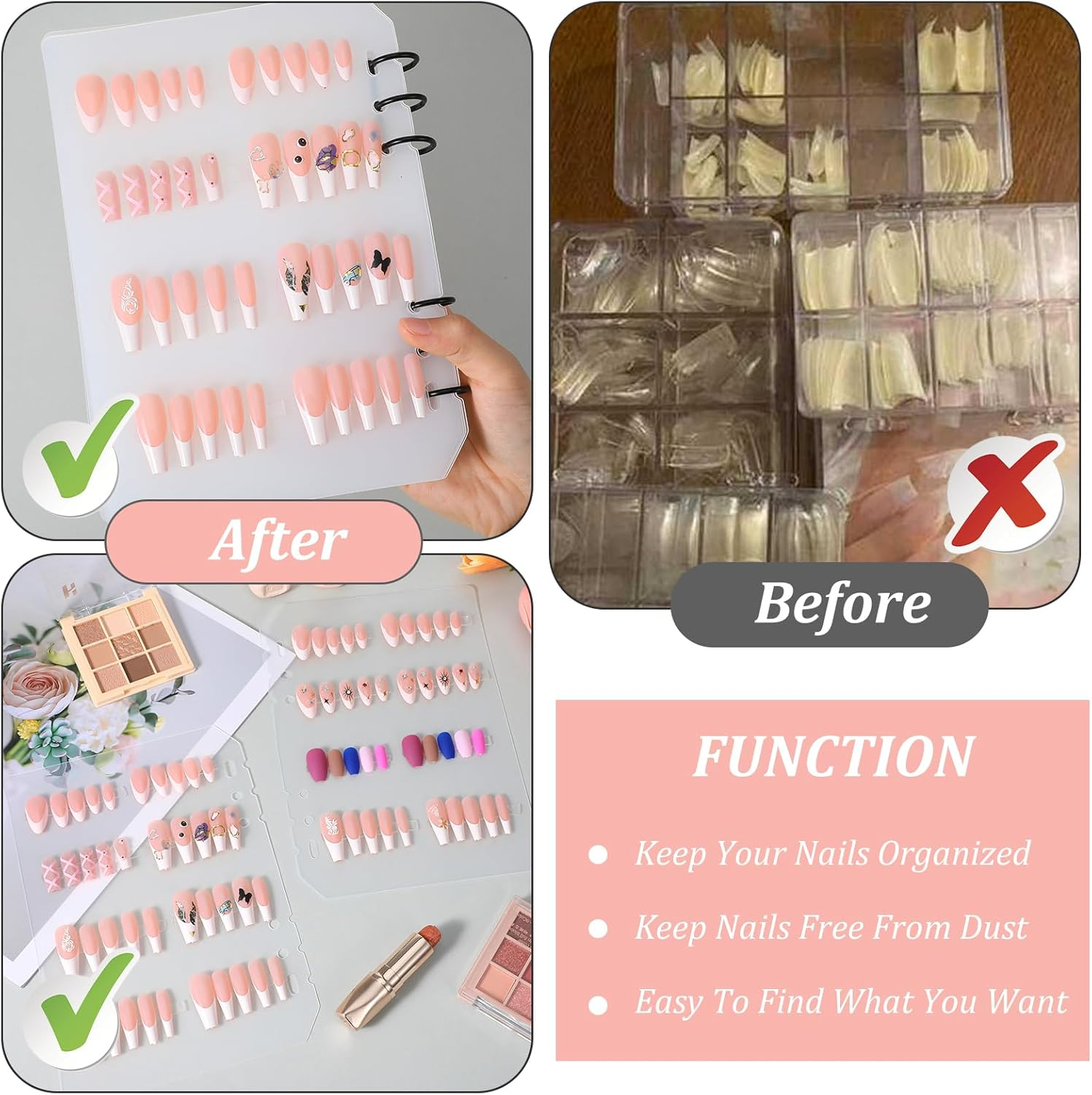 8PCS Nail Swatch Book Insert Pages Press on Nail Color Display Book Organizer Insert Page, Plastic Fingernail Polish Swatch Packaging Inserting Pages for Fake Manicures Storage Salon Supplies(A5) image number 4