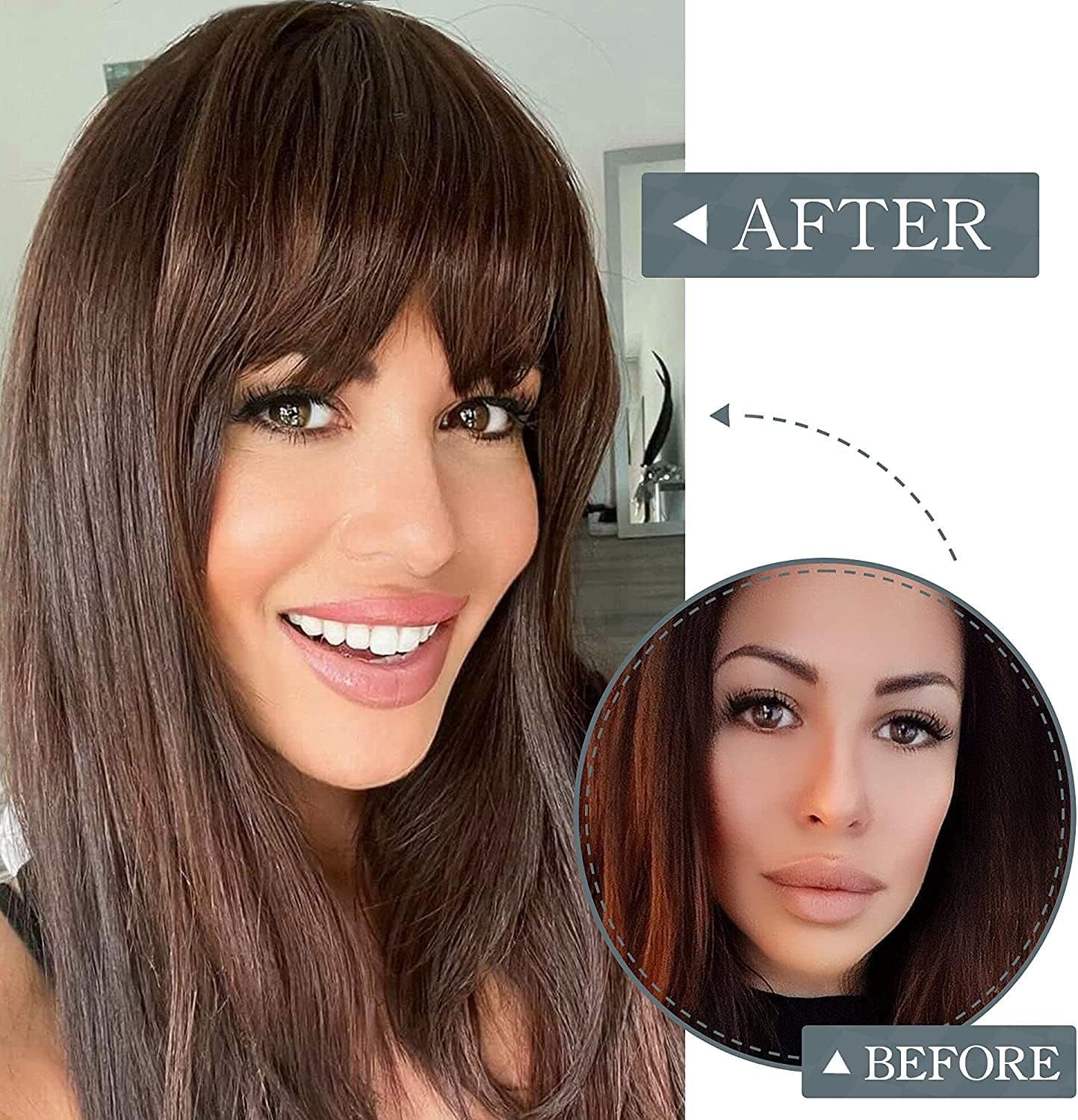 BARSDAR Clip in Bangs, 100% Human Hair Extensions for Women, French Thick Brown Fringe, Real Natural Color Washable - Golden Chestnut Brown