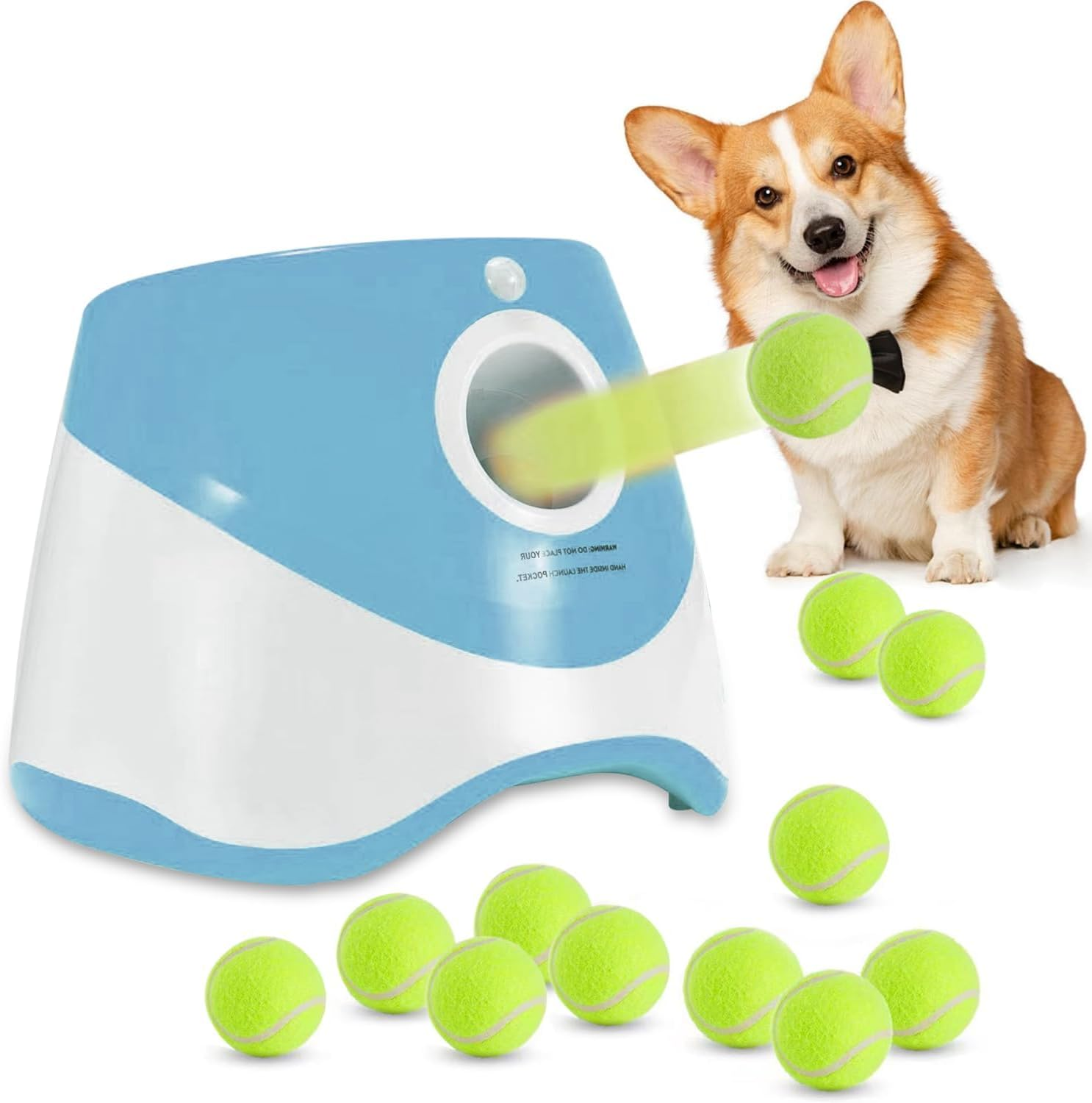 Dog Ball Thrower Launcher,Automatic Ball Launcher for Dogs with 12 Tennis Balls,Thrower Distance 3-9M(10-30Ft), Interactive Dog Fetch Machine for Small Dogs Indoor/Outdoor Playing