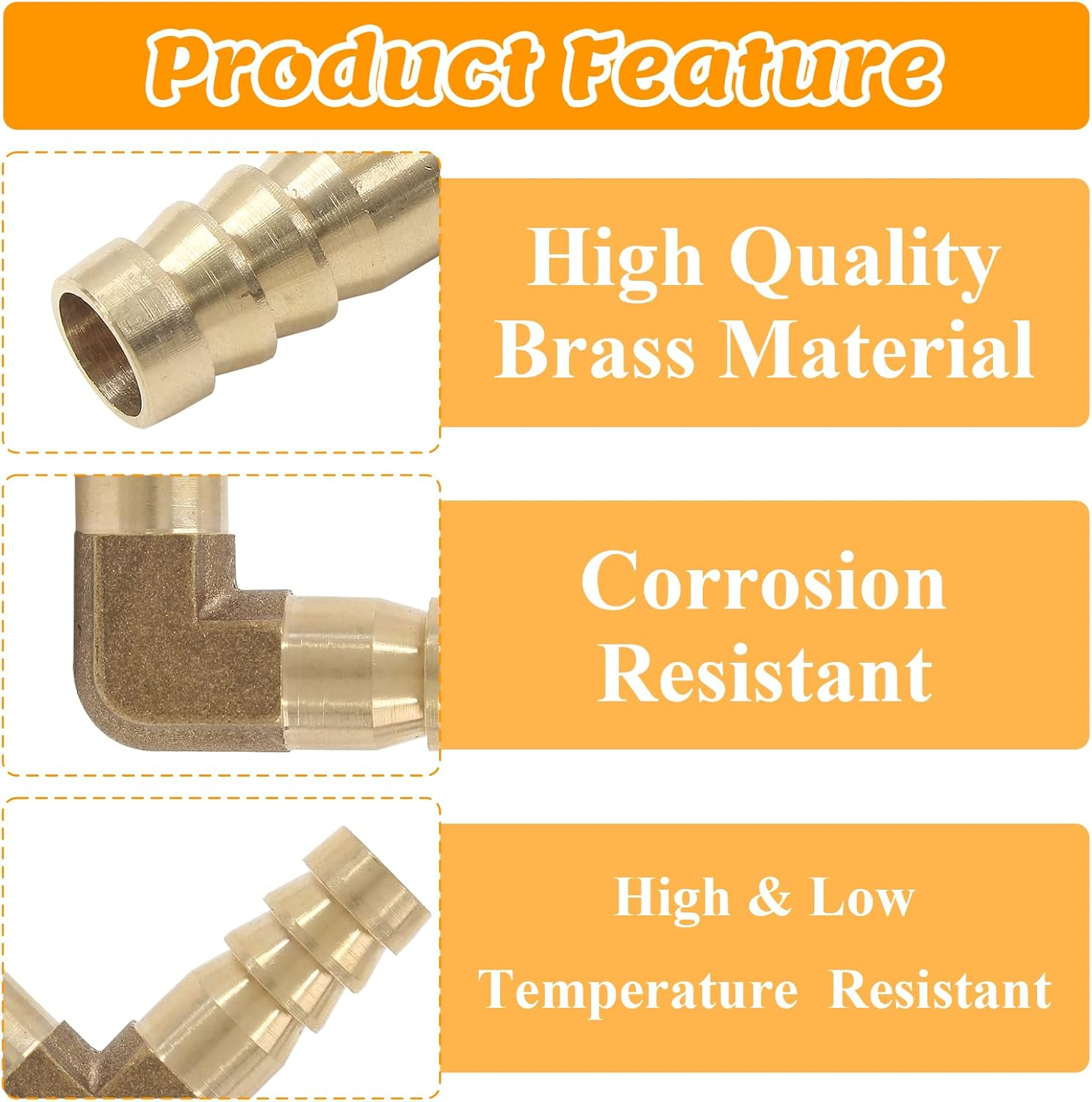 2Pcs 3/8 Inch Brass Hose Barb Elbow 90 Degree L Right Angle Elbow 10Mm Hose ID Barb Reducer Union Water/Fuel/Air image number 5