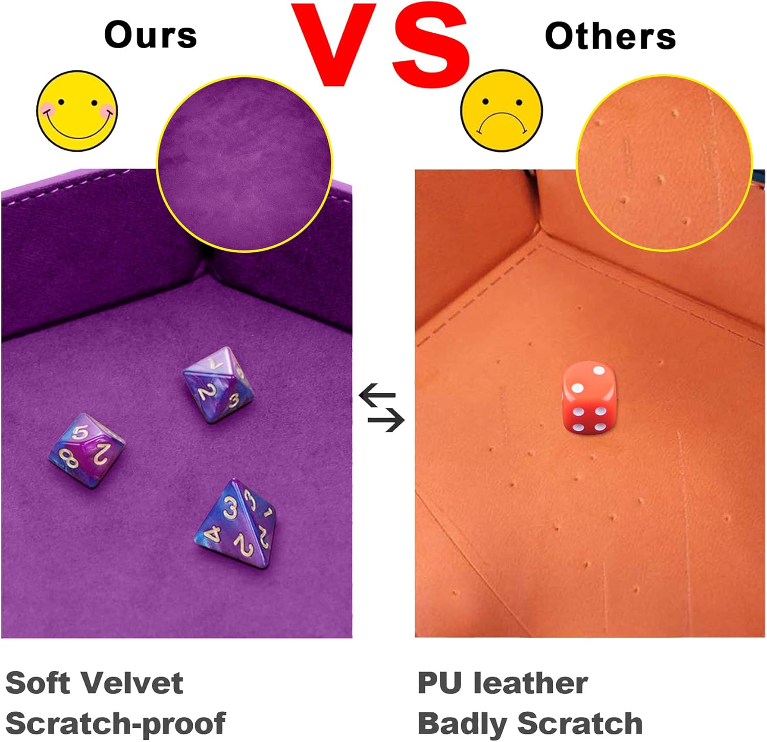 SIQUK 6-Piece Hexagon Dice Tray Set - Folding PU Leather Dice Trays for RPG, DND & Table Games (Red, Blue, Violet, Black, Green, Yellow) image number 3