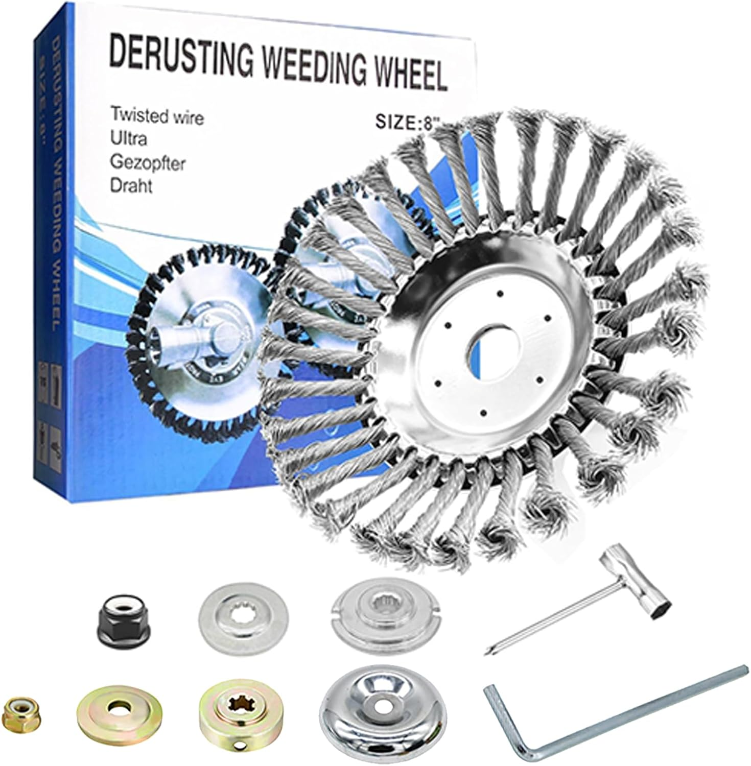 8 Inch Unbreakable Wired Trimmer Blade, Steel Wire Cutter Trimmer Head, Wire Rotary Brush Weed Trimmer Head, Weed Eater Head with Adapter Kit for Moss Grass Rust Removal image number 1