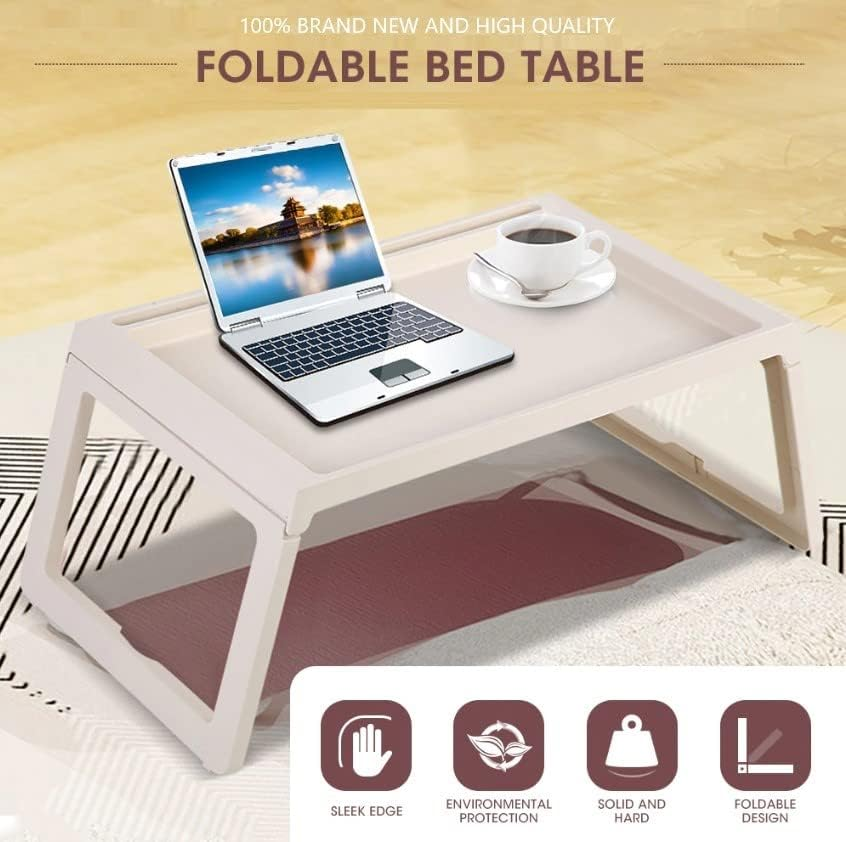 Multifunction Laptop Bed Desk with Foldable Legs for Home Office, Breakfast Serving Bed Stand Tray, Sofa Tray with Foldable Legs, Multifunction Lap Tablet with Drawer for Eating (White) image number 6