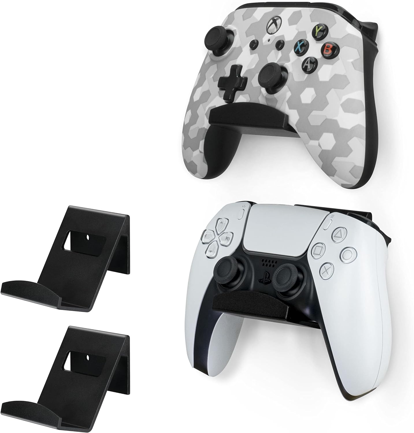 2 Pack Metal Controller Holder Stand Wall Mount for Xbox, PS5, PS4, PC & More Gaming Accessories, Adhesive & Screw Universal Fit by Brainwavz (Black) image number 2