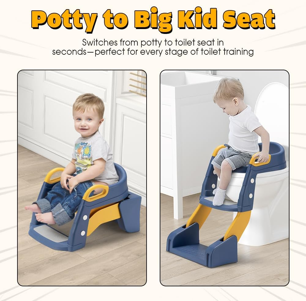 Playpals Potty Training Seat with Step Stool Ladder, 2 in 1 Potty Training Toilet with Urinals, Toddler Toilet Seat for Kids Boys Girls, Splash Guard Anti-Slip Pad Step Stool - Blue - Grey image number 2