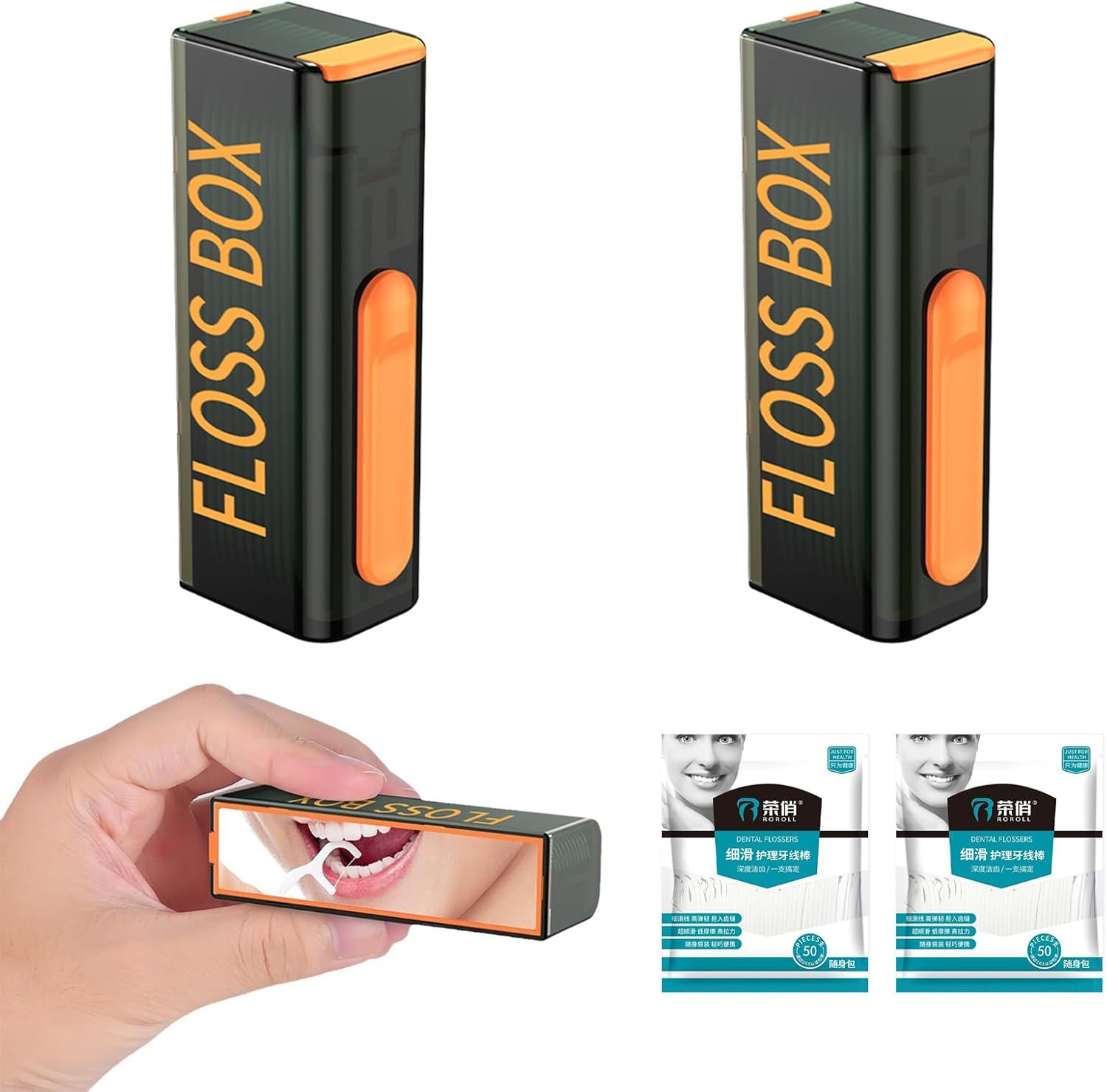 2 Dental Pick Dispenser,Portable Floss Pick Dispenser,Flosser Dispenser, Contains 120 Count Strong Elasticity Floss Sticks,Clean Teeth without Breaking,No Fragrance Smell,More Hygienic. image number 3