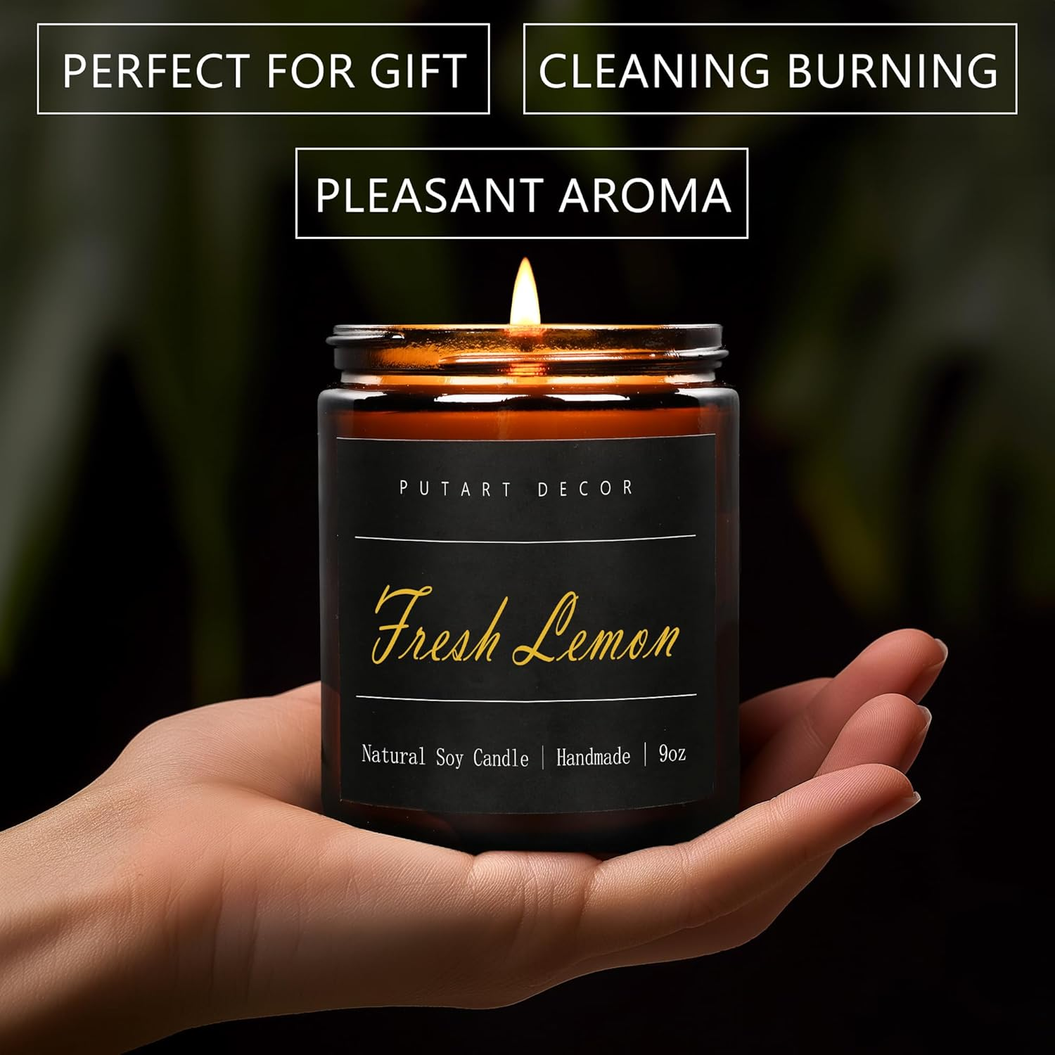 Fresh Lemon Candles for Home Scented, Natural Soy Aromatherapy Non Toxic Candles with Long Lasting Fragrance & Clean Burn, Luxury Jar Candle for Women, Men, Home Decoration 9Oz image number 4