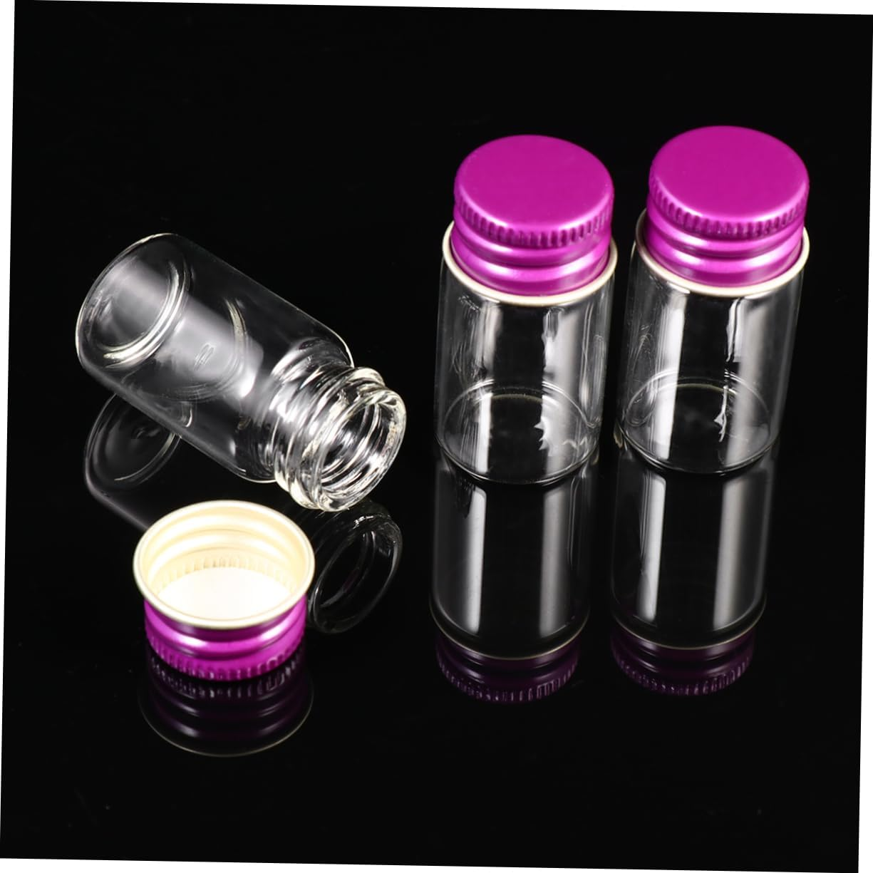 HAPINARY Glass Storage Bottles with Aluminum Screw Caps Airtight Sealed Transparent Bottles for Ink and Liquids Rosy with Plastic Box and Easy to Open