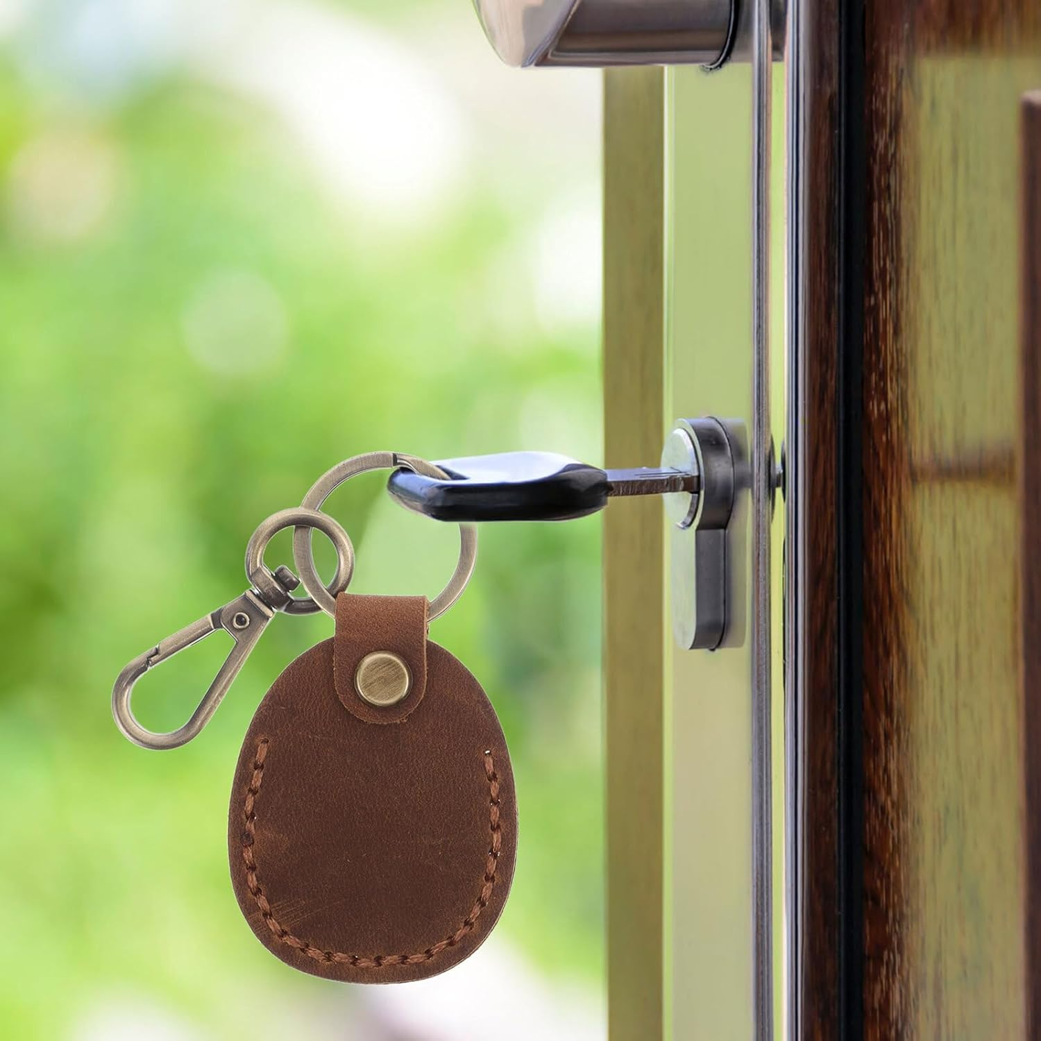 SOESFOUFU Vintage Genuine Leather Access Card Holder Keychain Set 3Pcs Handmade RFID Mini Card Case Protector for Women Wallet Charm Organizer image number 3