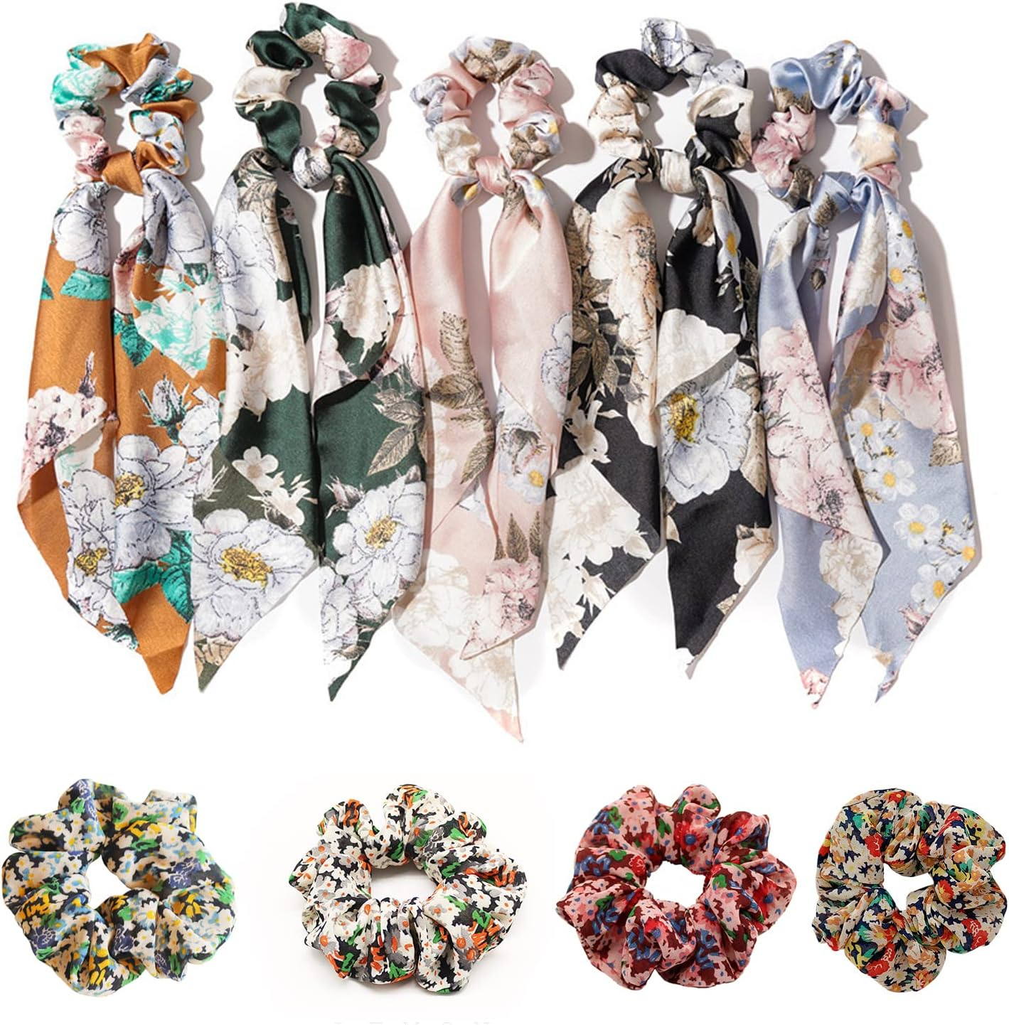 5Pcs Hair Scarf Headbands, 4Pcs Floral Chiffon Fat Sausage Hairbands, Elastic Flower Headbands, Ponytail Hair Accessories, Fashion Women'S Hair Accessories for Women Girls image number 5