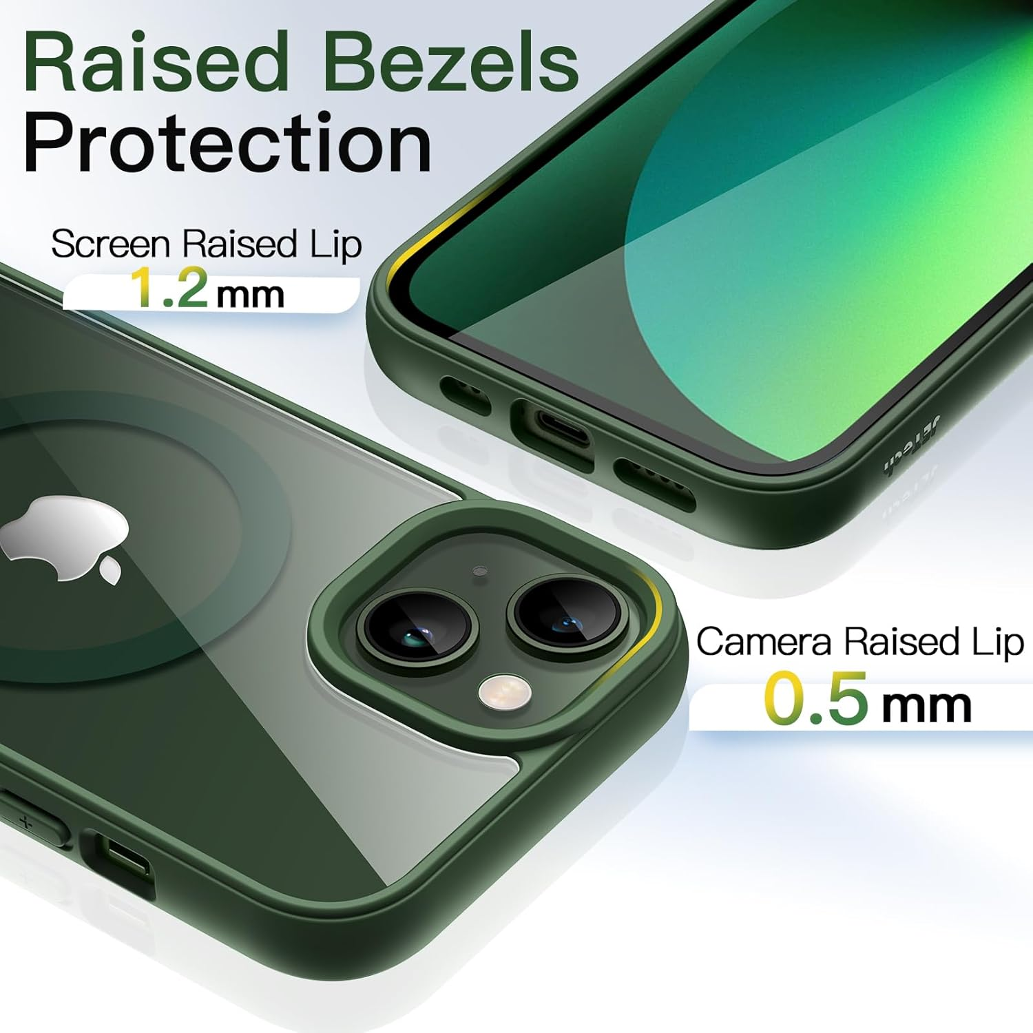 Jetech Magnetic Case for Iphone 13 6.1-Inch Compatible with Magsafe, Shockproof Phone Bumper Cover, Solid Color Matte TPU Frame, Anti-Scratch Clear Back (Green)