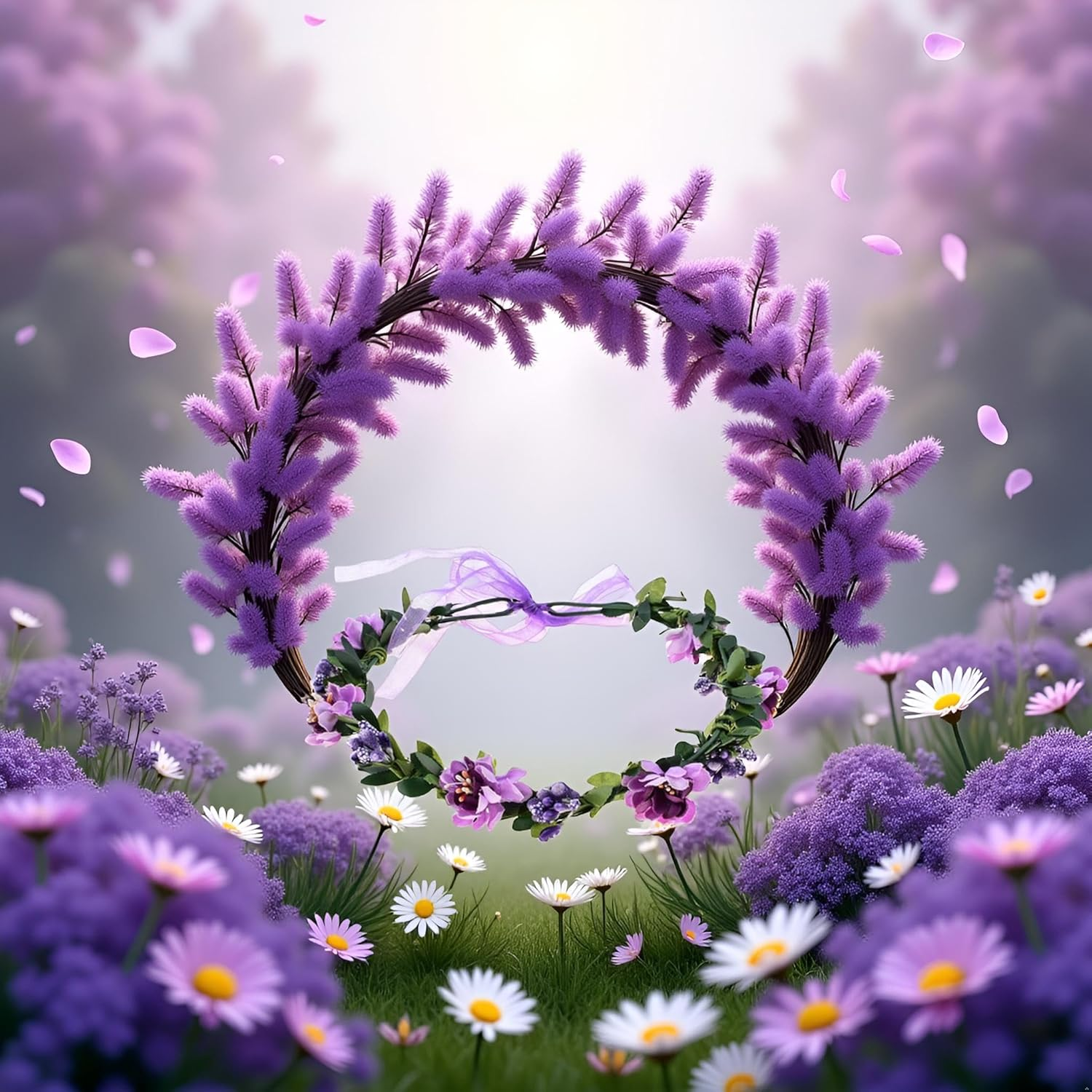 1Pc Purple Flower Headband Rose Handmade Flowers Floral Garland Hair Band Crown Tiara Decoration Adjustable Headdress Hair Accessories,Clips and Barrettes image number 5