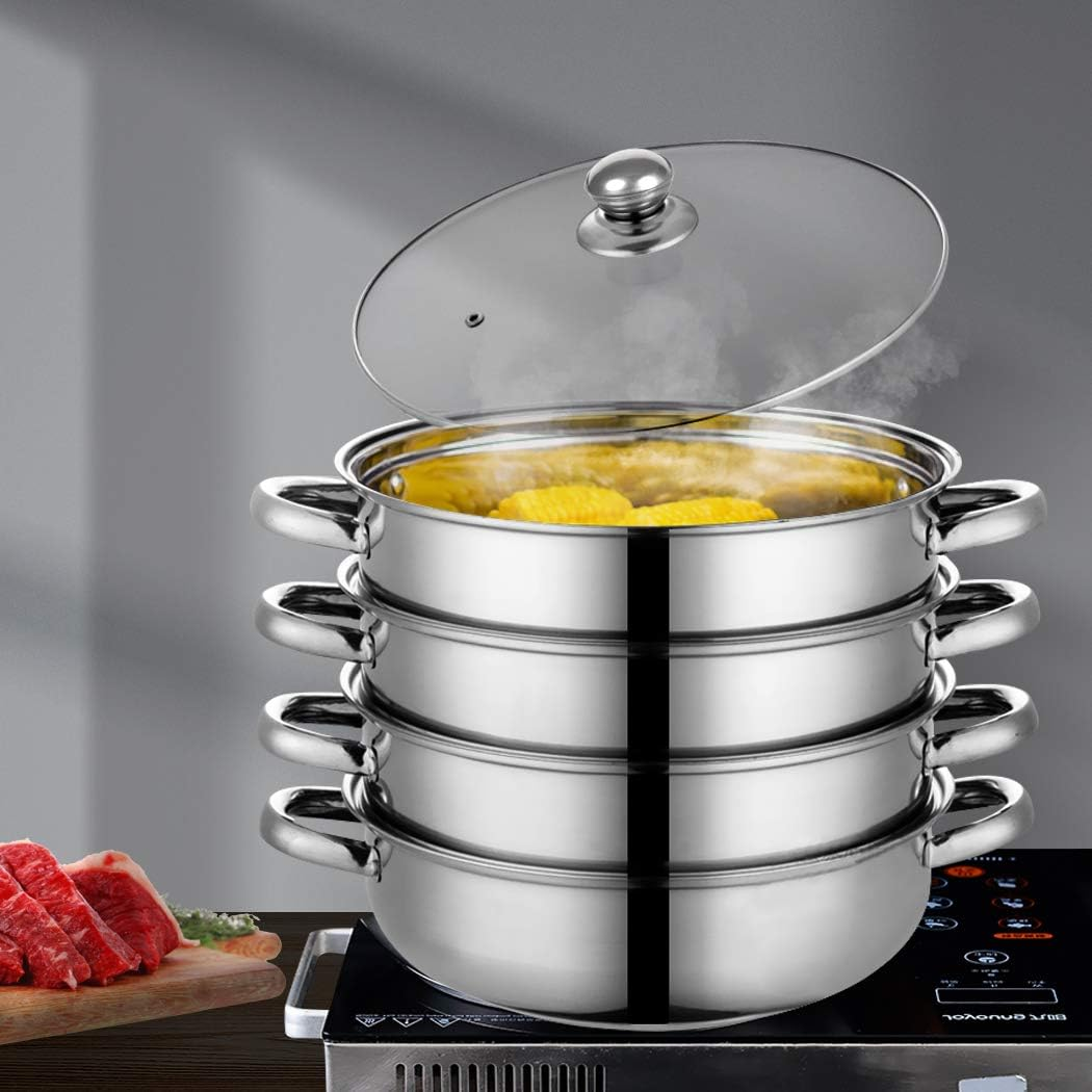 TOQUE Stainless Steel Steamer 4 Tier Meat Vegetable Cookware Hot Pot Kitchen image number 3