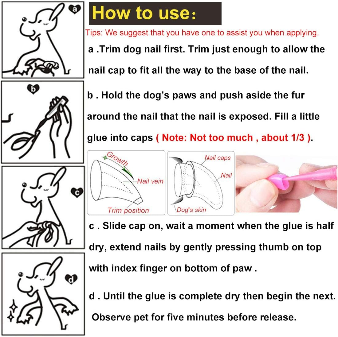 100Pcs Pet Puppy Dog Nail Soft Claw Paws Covers Caps, Control Paws Claws Covers of 5 RANDOM+ 5 Adhesive Glue,Xxl